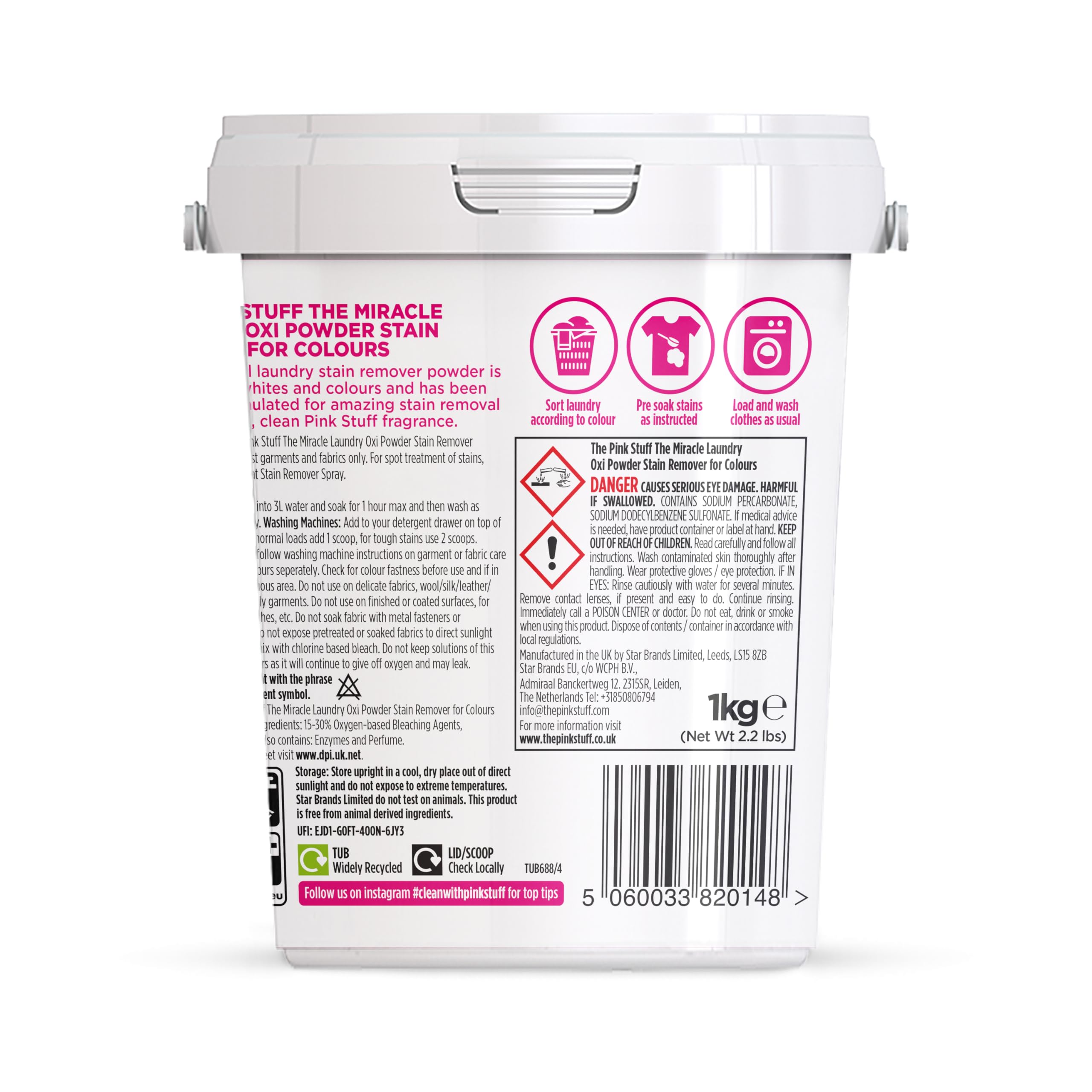 Stardrops The Pink Stuff Laundry Oxi Powder Stain Remover for Colours - 1kg | Stain Removal | Color Protection