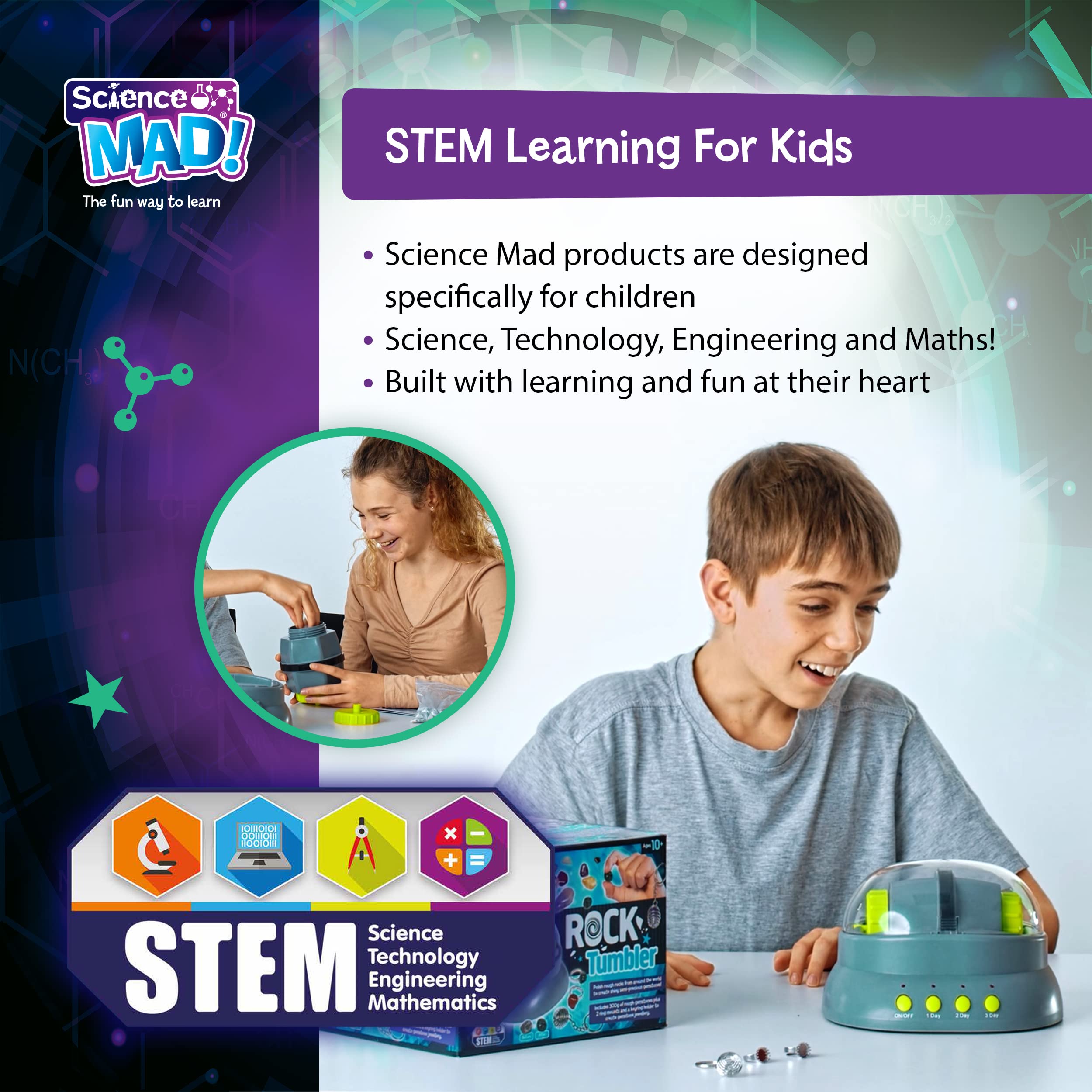 Science MAD! SM42 Rock Tumbler - Educational Gemstone Polishing Kit for Ages 10+ 12