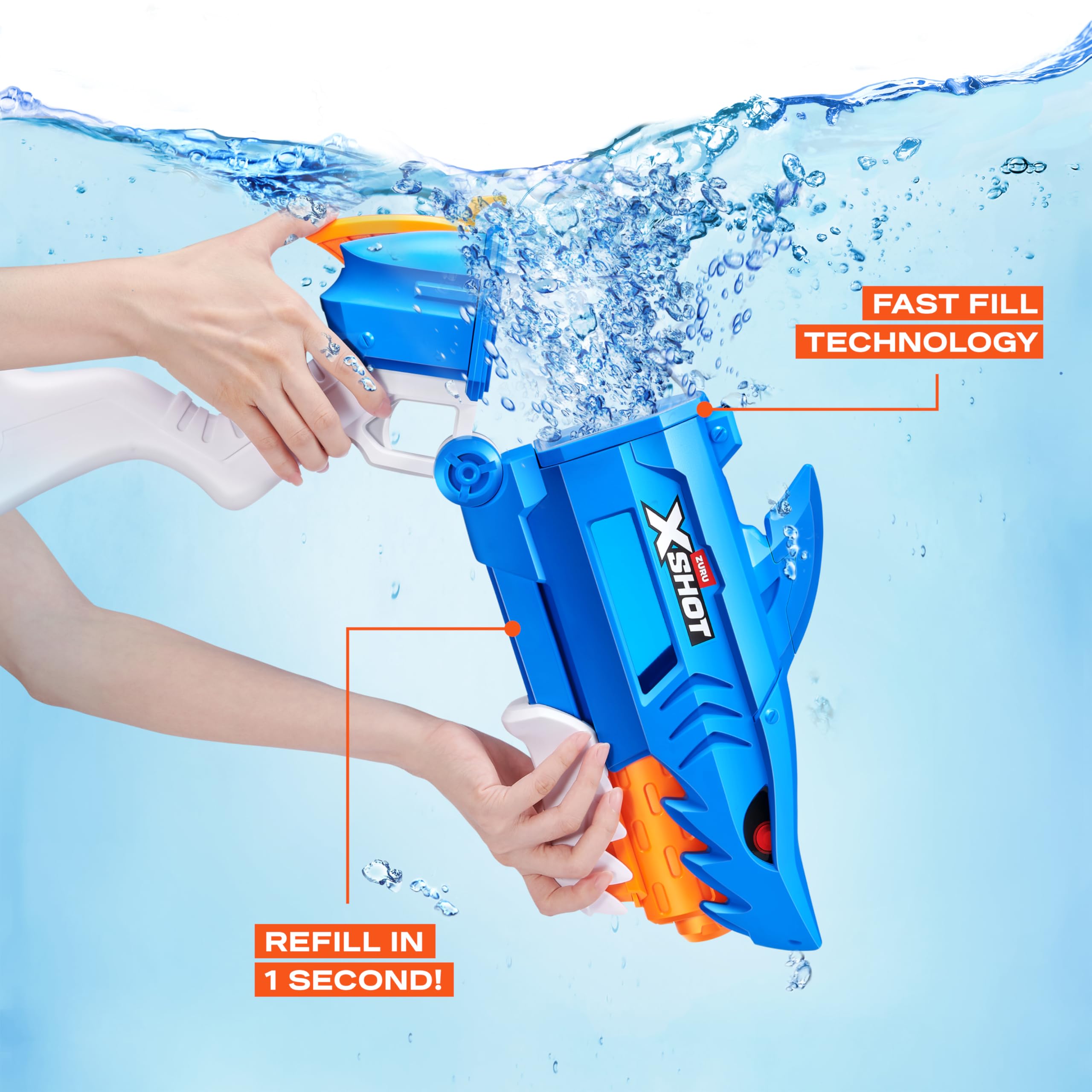XSHOT Fast-Fill Shark Attack Water Blaster by ZURU | 700ml Capacity | 33ft Range 3