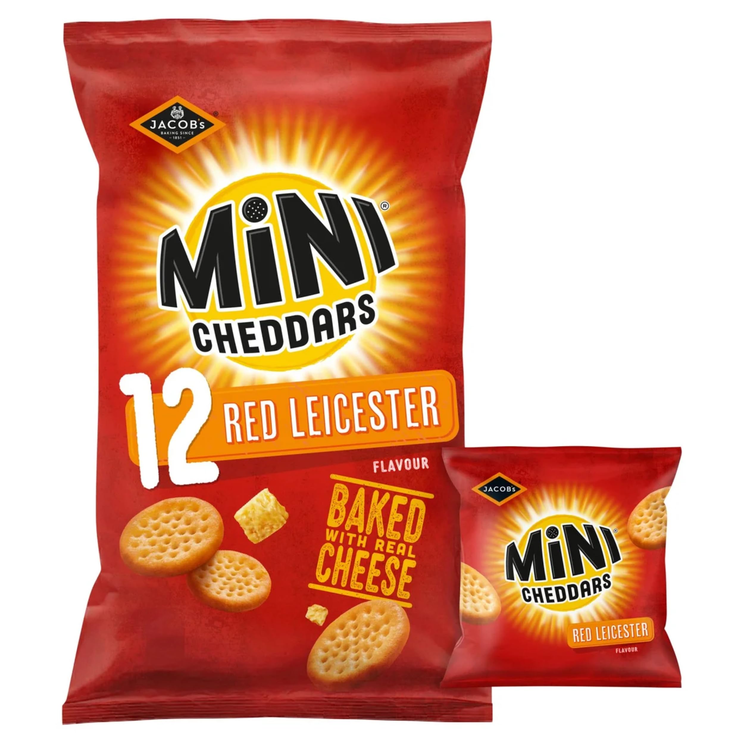 Jacob's Mini Cheddars Red Leicester Flavour Multipack Chips, ofengebackene Käsesnacks, 30 x 45 g 4