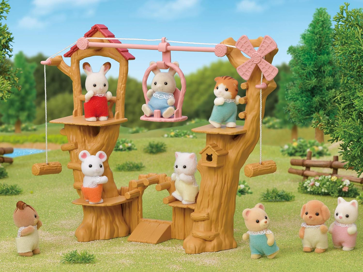 Sylvanian Families Baby Ropeway Park Playset - Ropeway Adventure with Milk Rabbit Baby 7