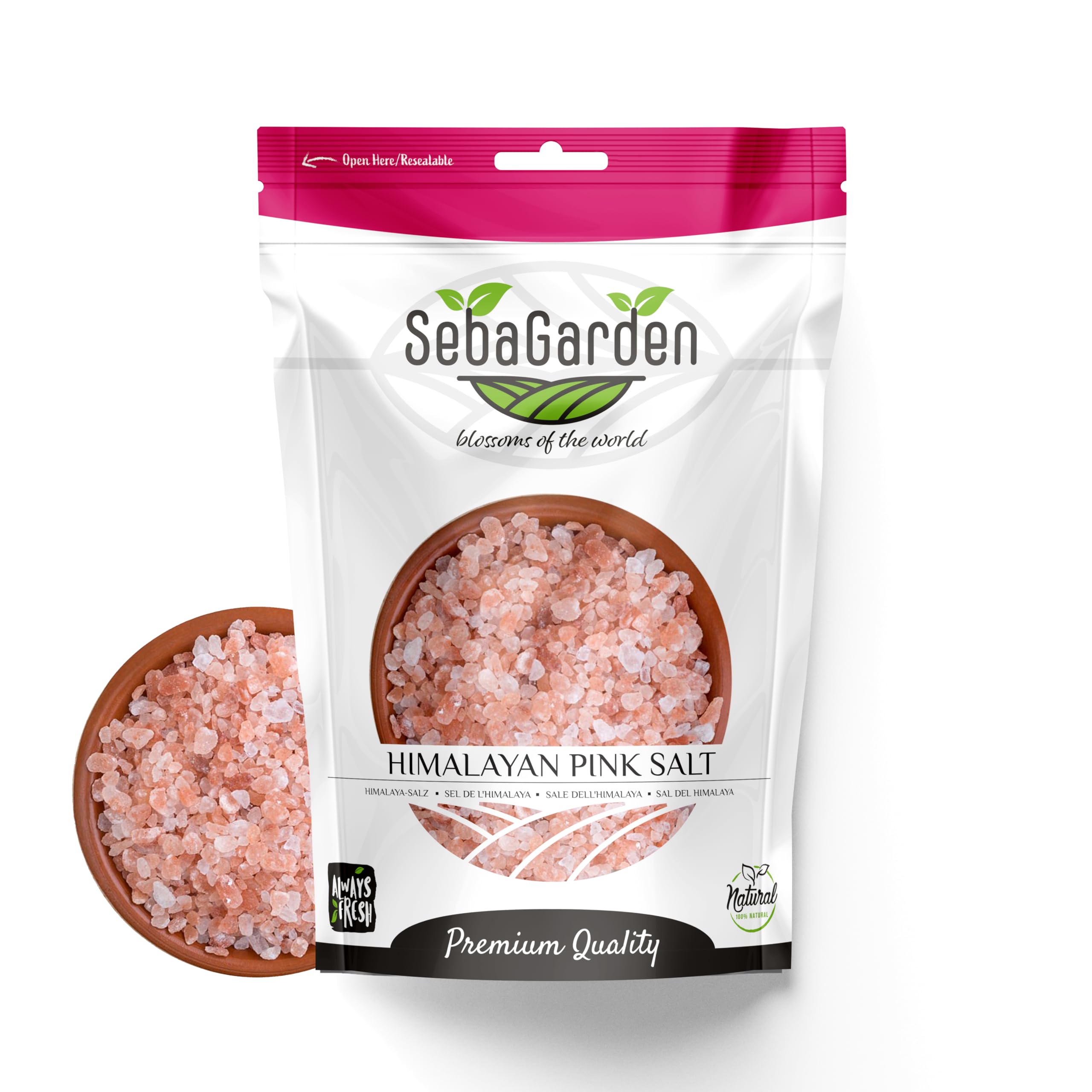 Seba Garden - 100% Pure Himalayan Pink Salt (Extra Fine, 1kg Resealable Doypack)