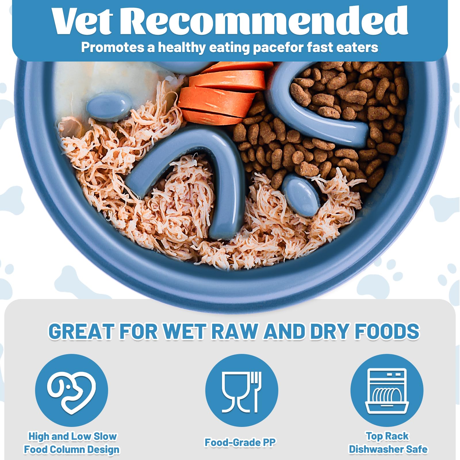 elzle Slow Feeder Dog Bowl - Anti Choke, Anti-Slip, Blue 3
