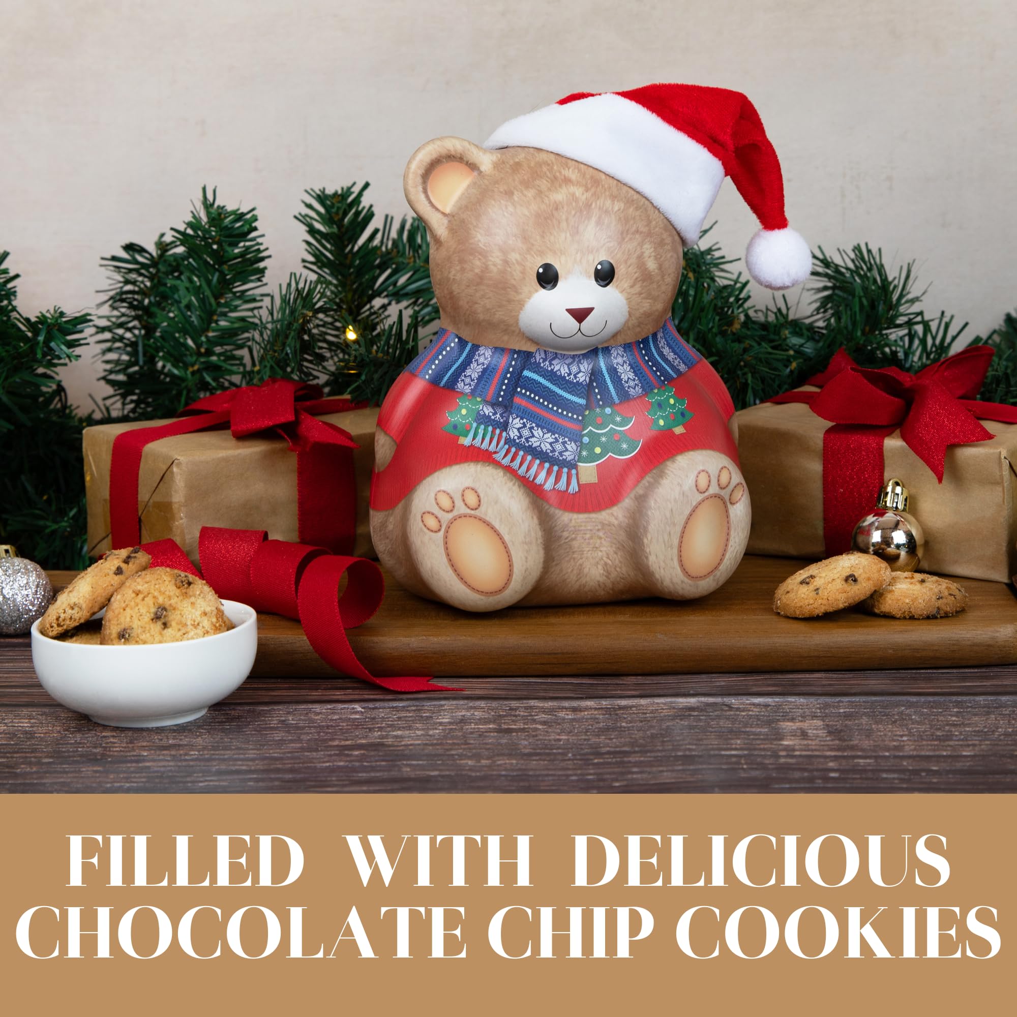 The Silver Crane Co. Christmas Bear Biscuit Tin - 200g Chocolate Chip Cookies | Vegetarian 4