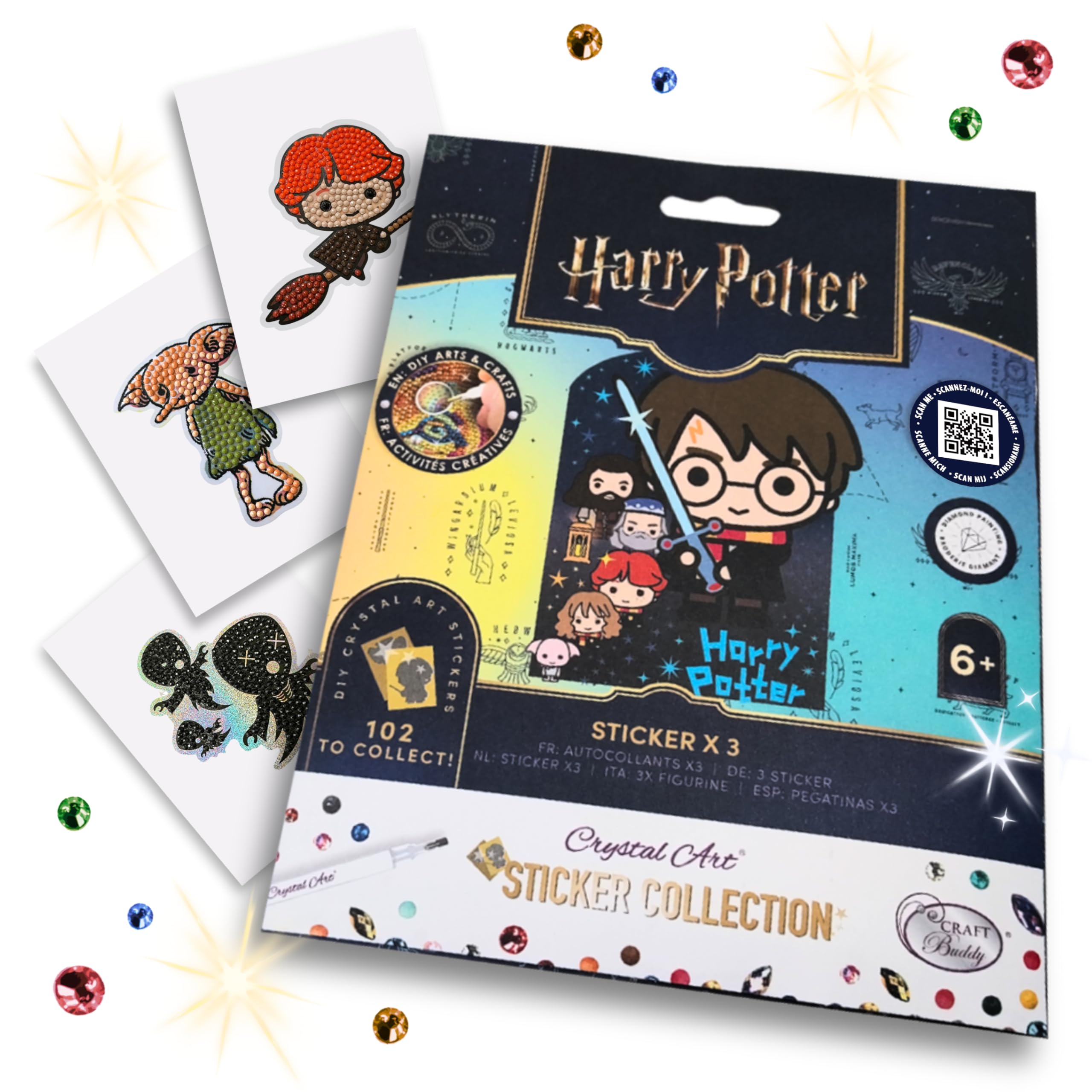 CRYSTAL ART Harry Potter Sticker Pack - 3 Mystery Diamond Art Collectible Stickers