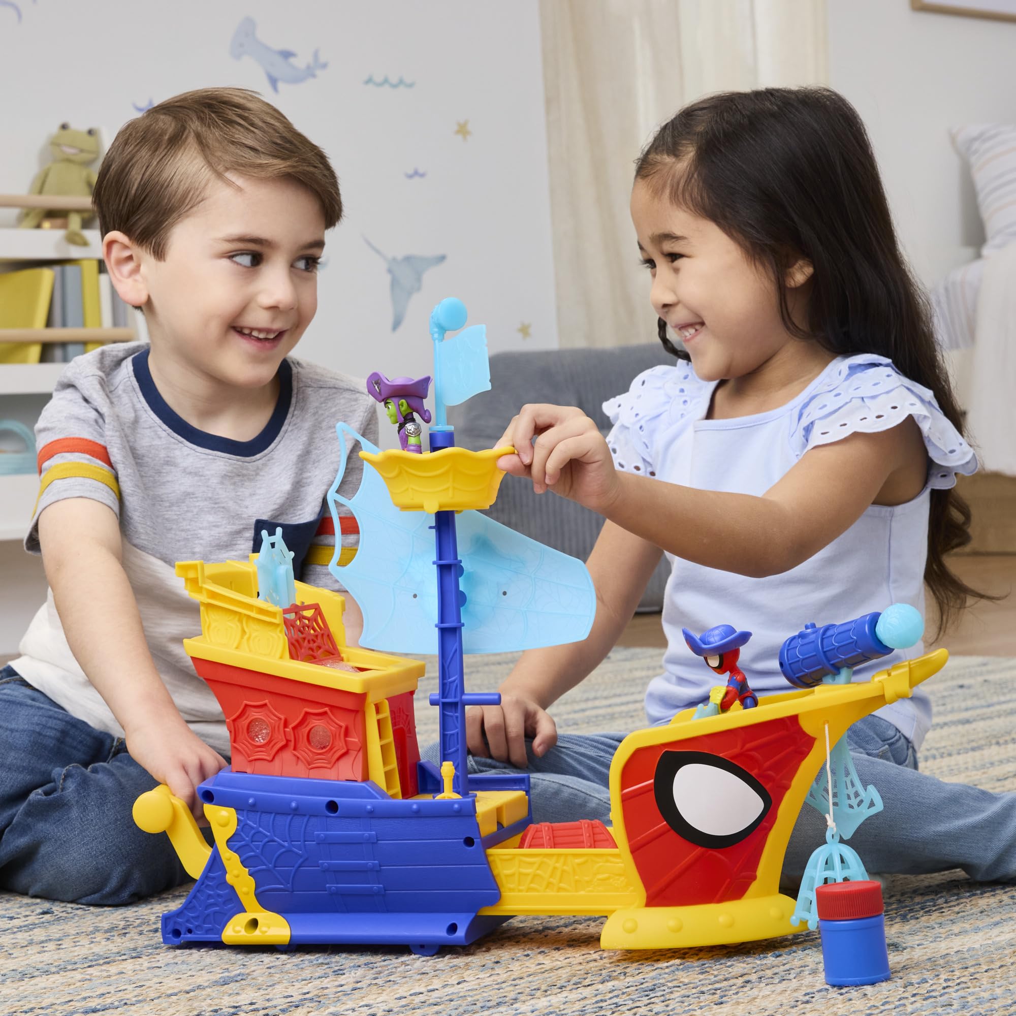 Spidey and His Amazing Friends Water-Webs Webs Ahoy Bubble Pirate Ship Playset - 43 cm with Real Bubble Maker, Spidey & Green Goblin Figures, Ages 3+ 8