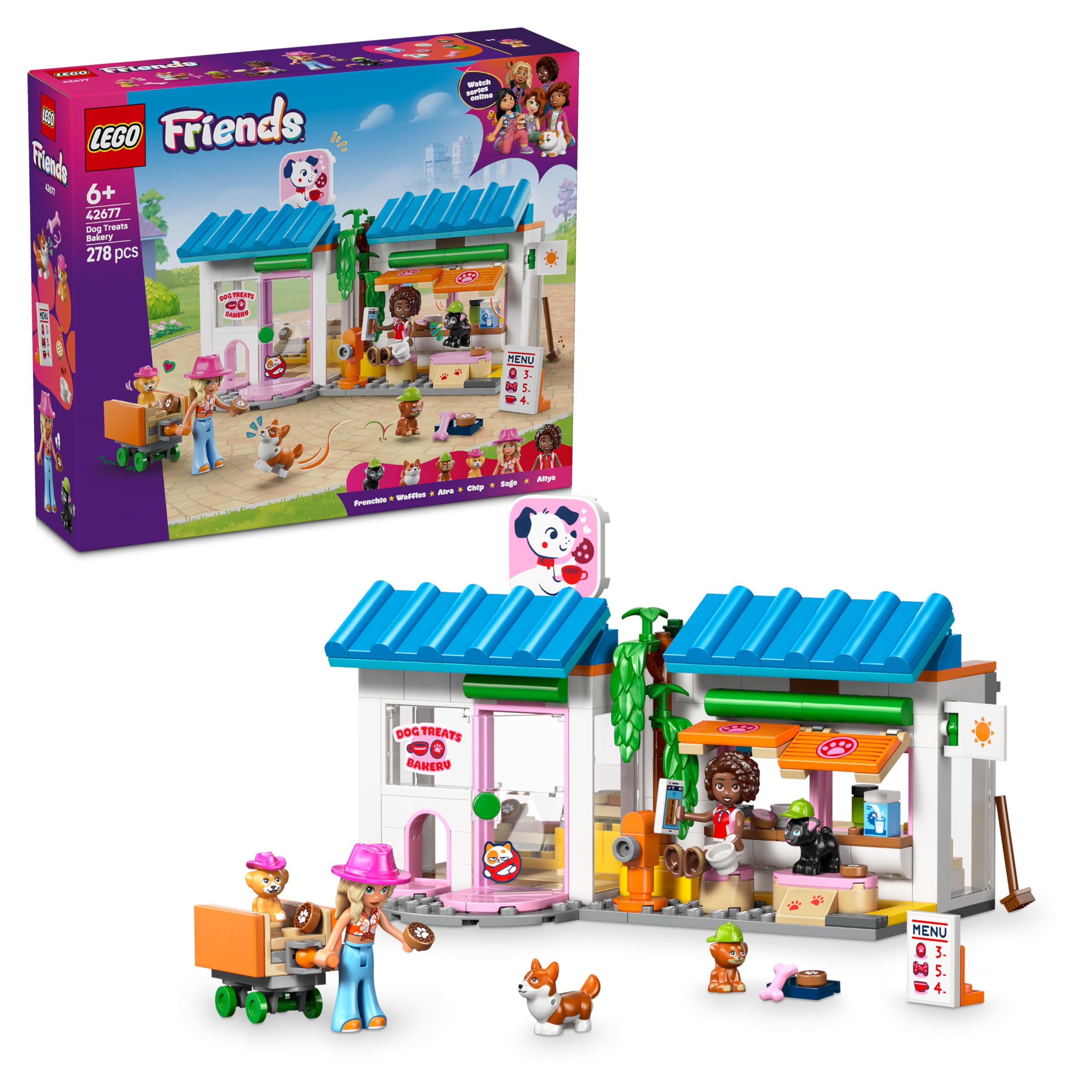LEGO Friends Dog Treats Bakery Set 42677 | 2 Mini Dolls, 4 Animal Figures | Ages 6+