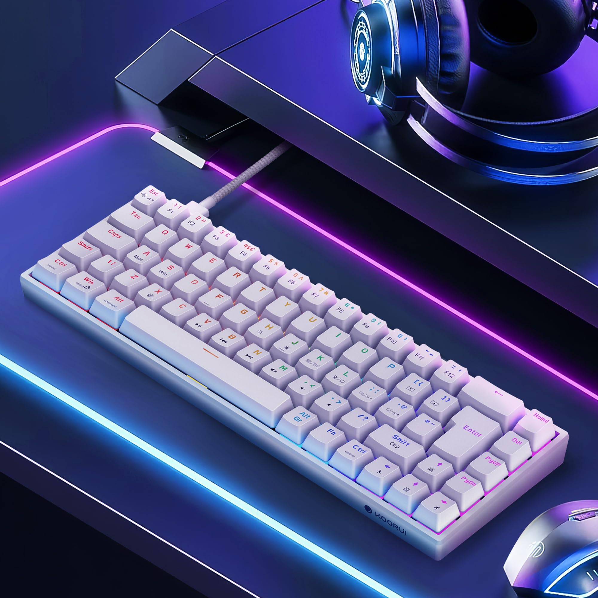 KOORUI 60 % mechanische Gaming-Tastatur MKC01, blauer Schalter, RGB-Hintergrundbeleuchtung, kompaktes 69-Tasten-Layout mit abnehmbarem Typ-C-Kabel 5