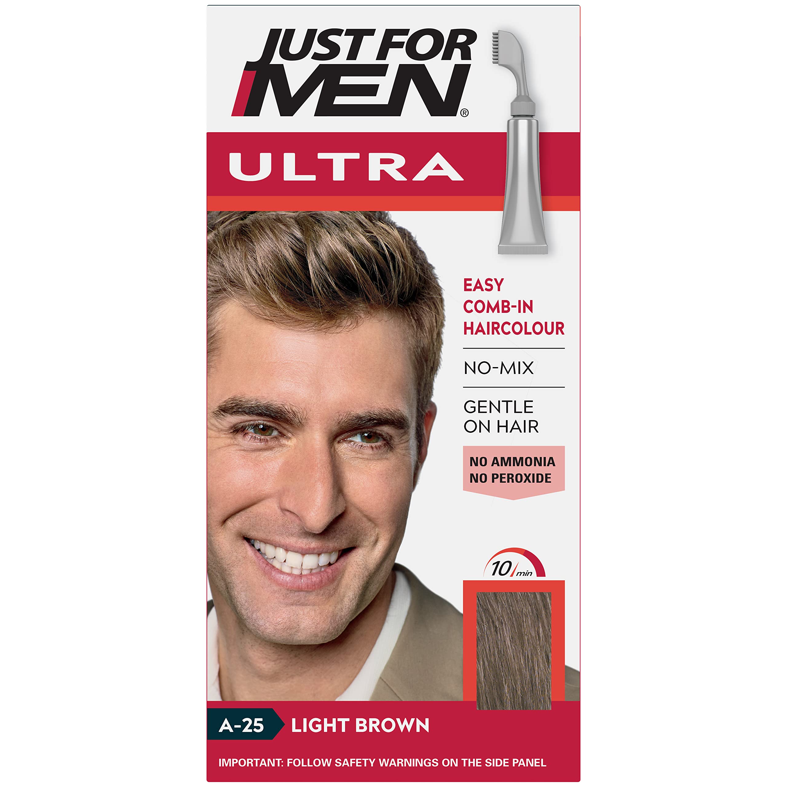 Just For Men Ultra Light Brown Hair Colour Dye - Comb-In Applicator, Ammonia & Peroxide Free (A25)
