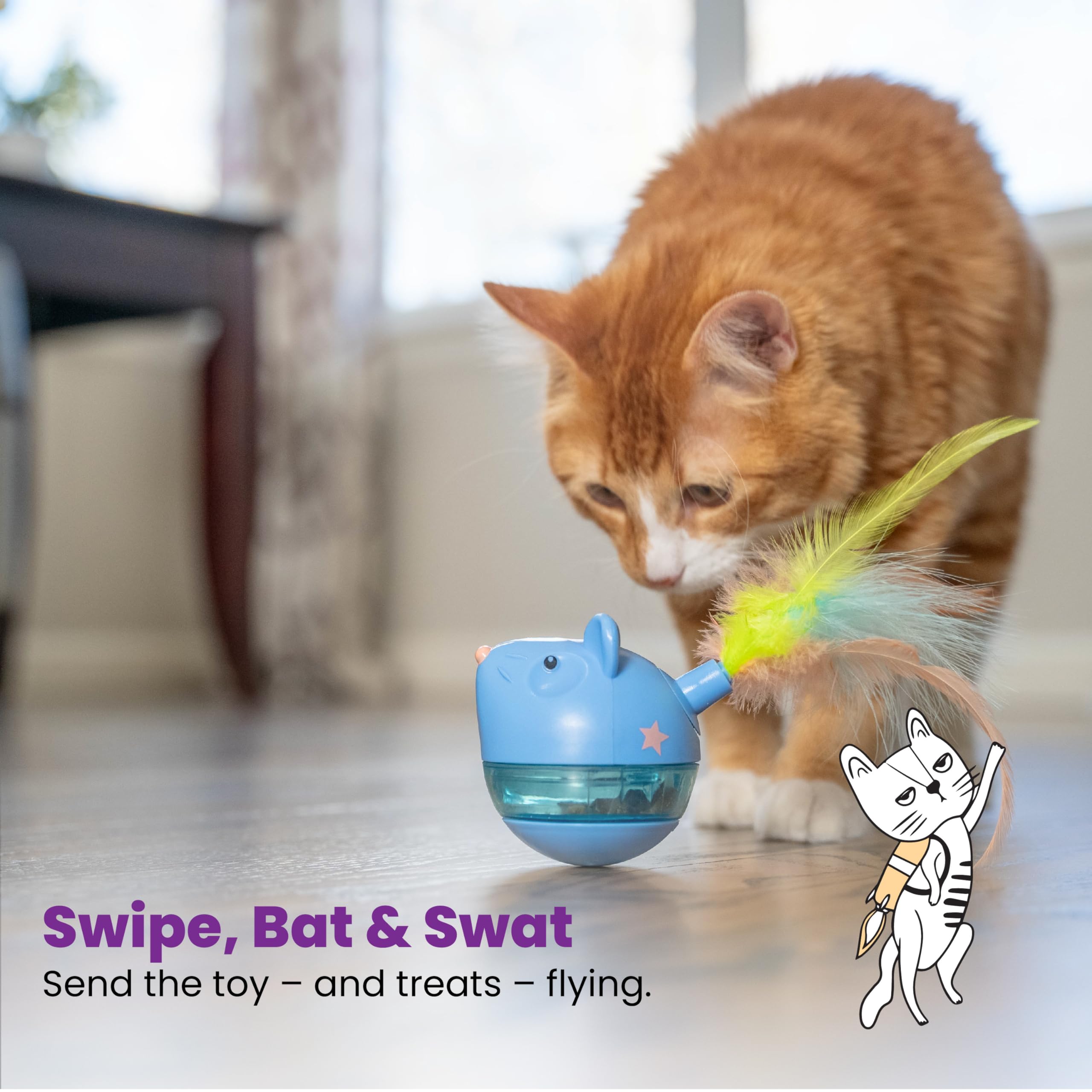 Catstages Hunt 'N Swat Treat Tumbler - Wobbles Rolls Dispenses Treats | Adjustable Difficulty 6