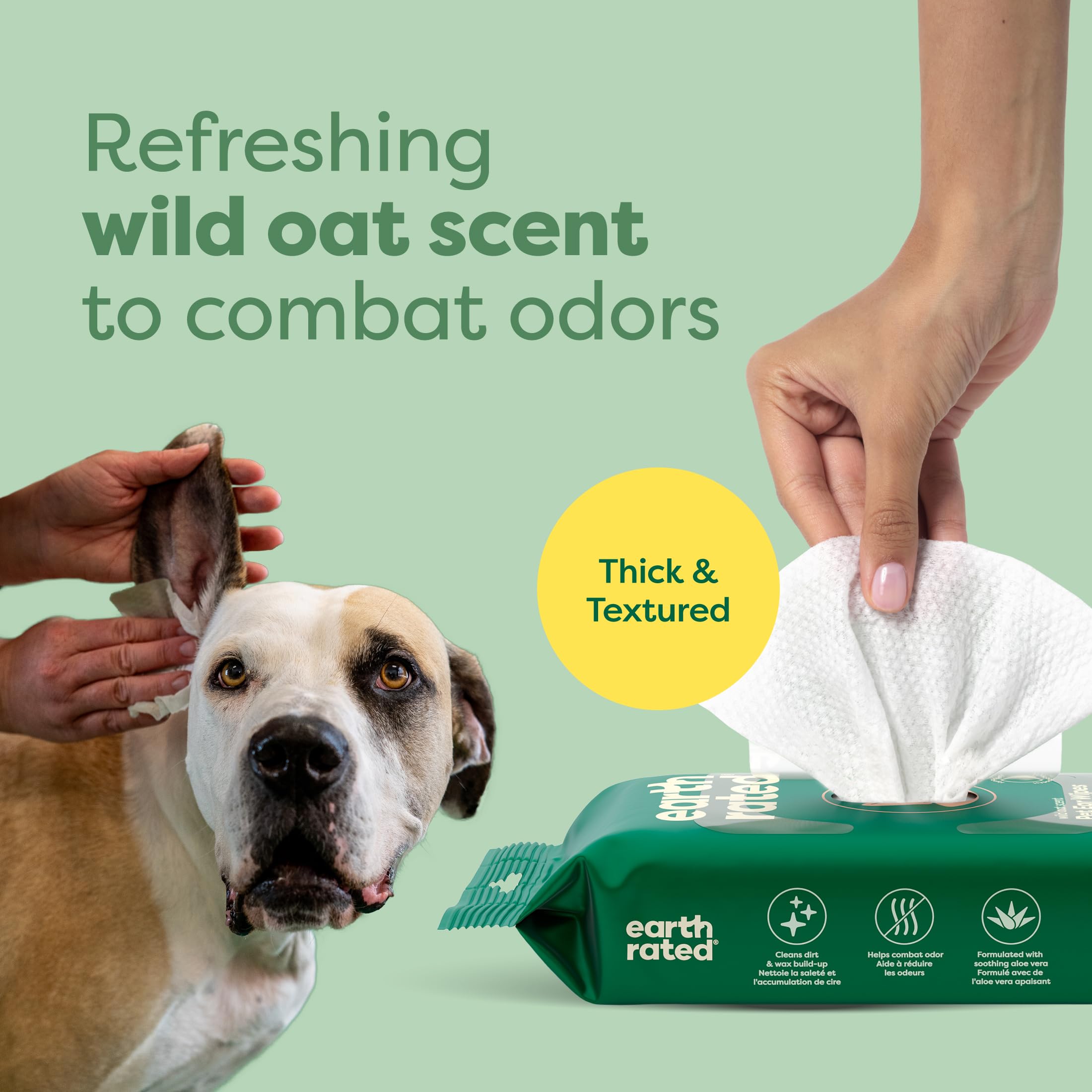 Earth Rated Vet-Developed Hypoallergenic Dog Ear Wipes with Aloe Vera & Chamomile | 70 Count | Wild Oat Scented 4