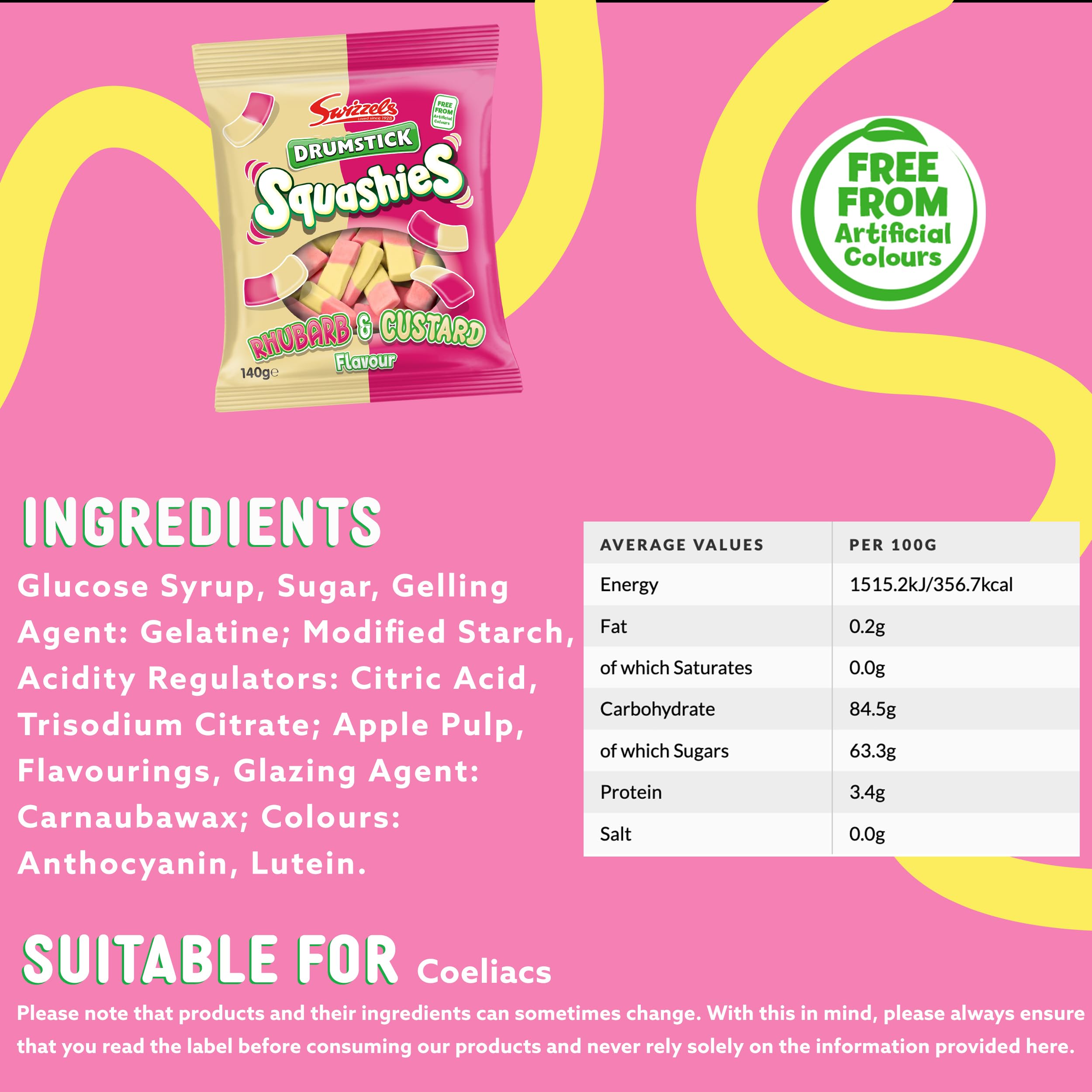 Swizzels Rhubarb and Custard Squashies - Chewy Sweets (120g) 6