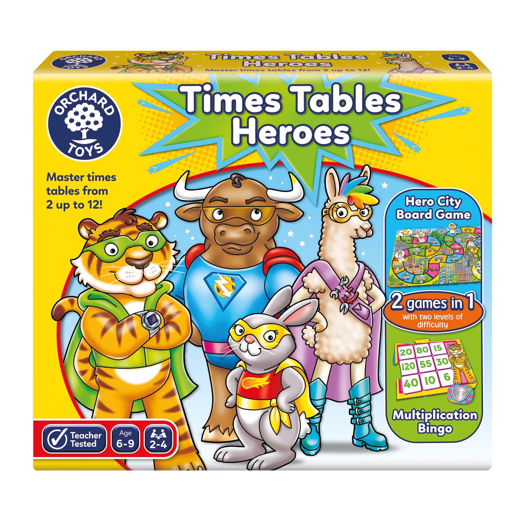 Orchard Toys Times Tables Heroes Maths Game - Learn Multiplication | Ages 6-9 | 2-4 Players