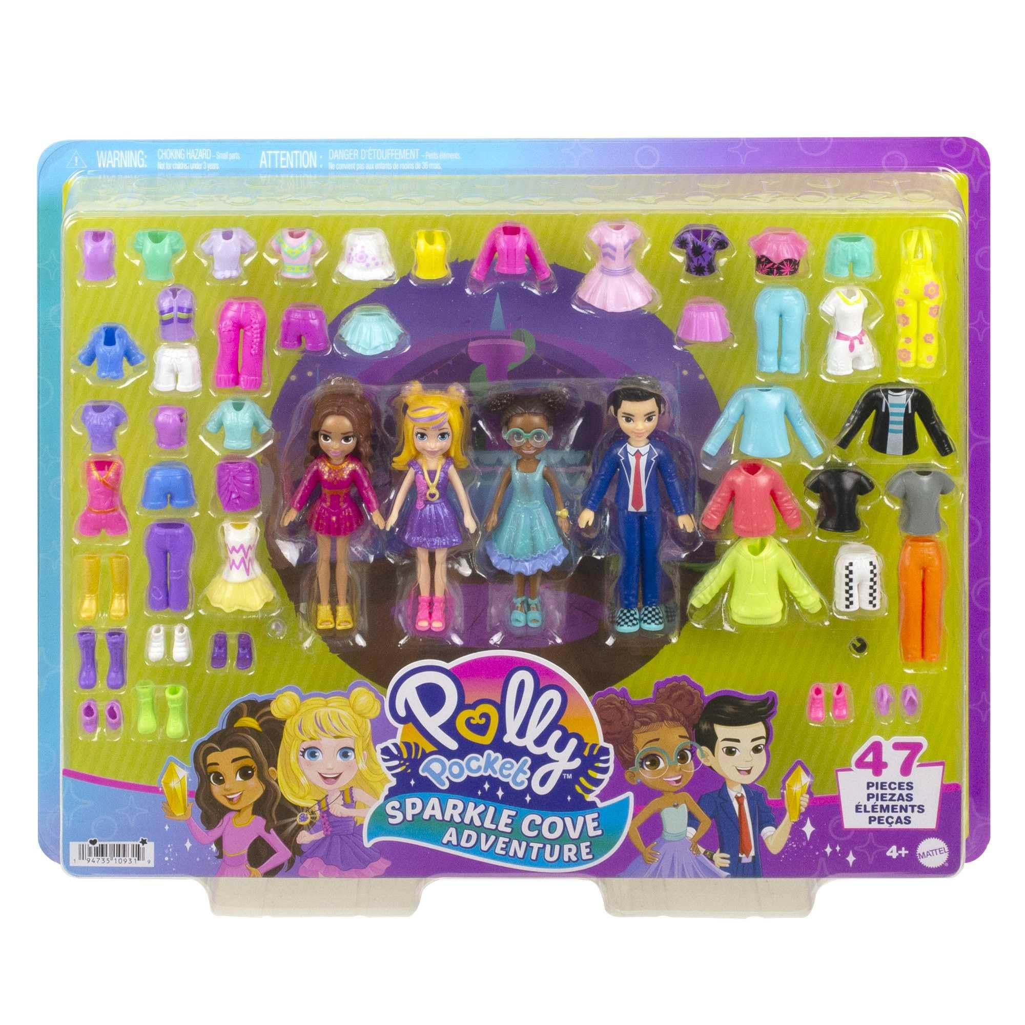 Polly Pocket Sparkle Cove Adventure Dolls & Fashion Playset - 48-Piece Set with 4 Dolls & Clothes for Ages 4+ 6