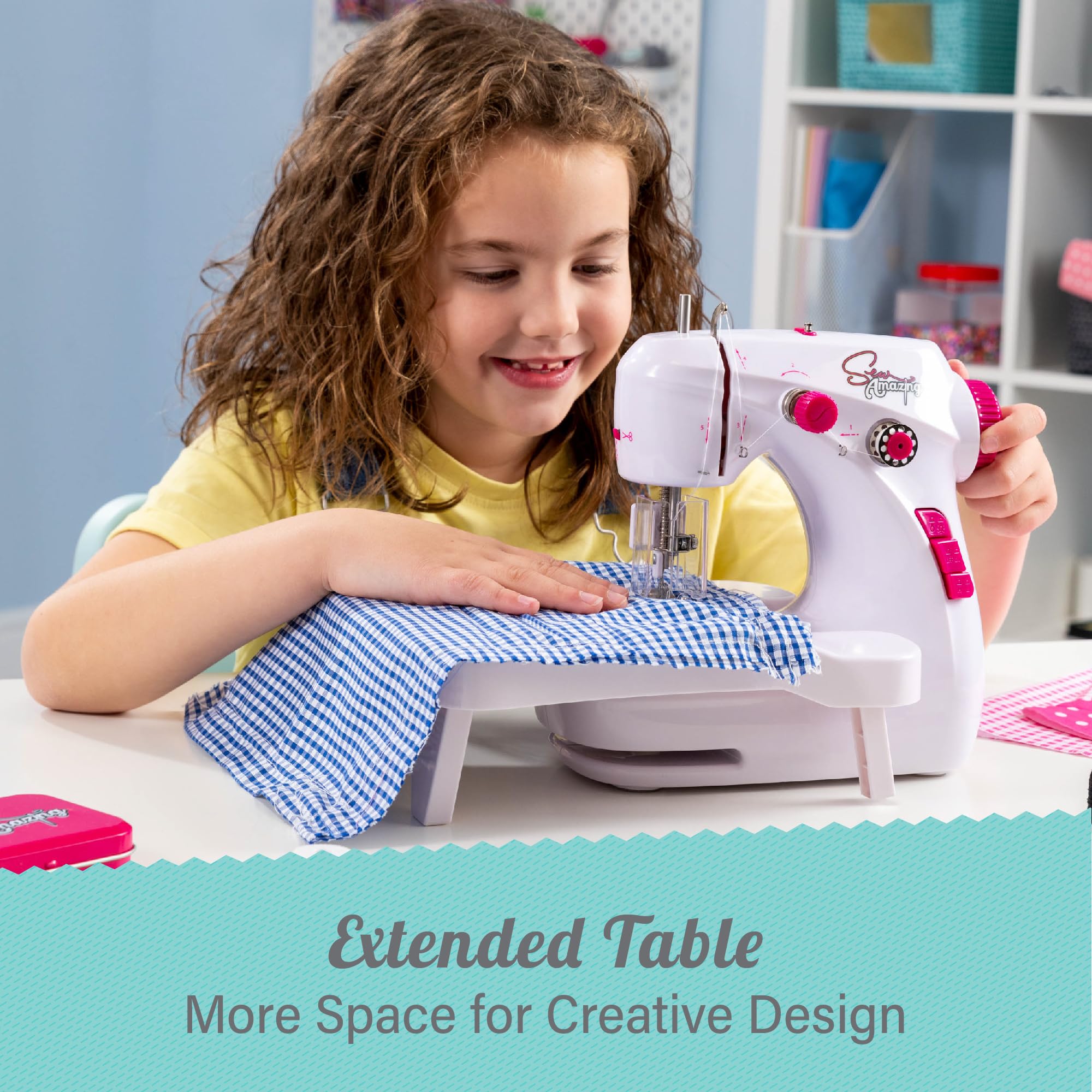 Sew Amazing Workshop - Kids Beginner Sewing Machine with Extendable Table & Accessories 7