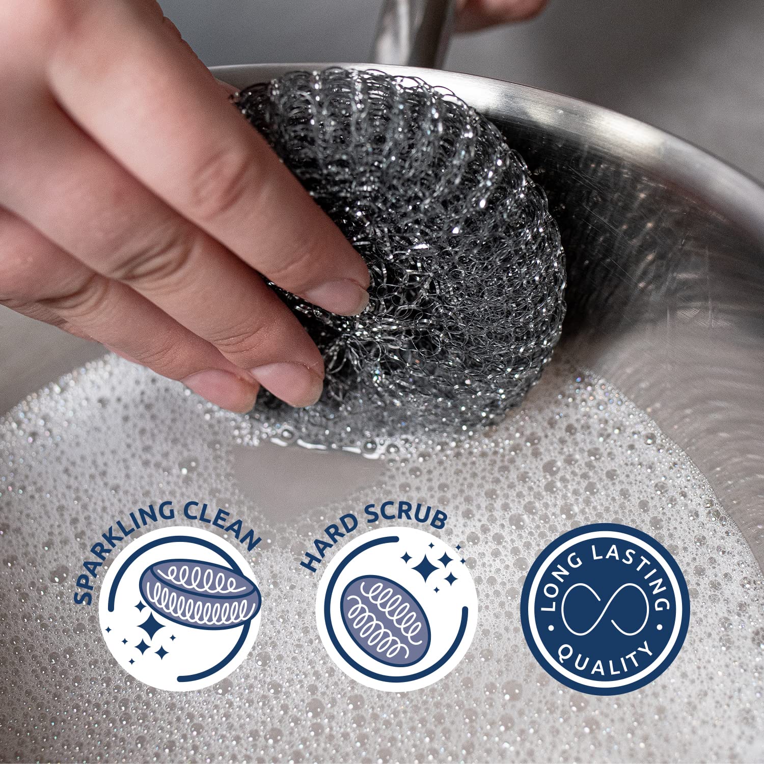 Sorbo Metal Pan Scourers 4 Pack - Metallic Steel Wool Pads for Tough Grease & Heavy-Duty Cleaning 5