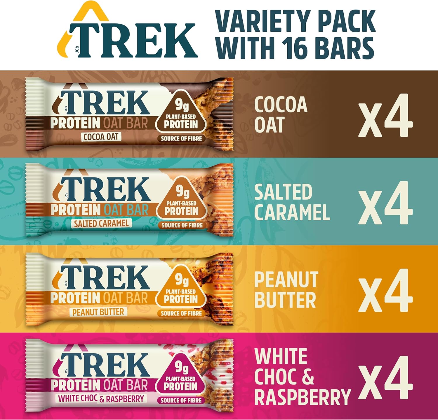 TREK High Protein Flapjack Variety Pack - Gluten Free - Plant Based - Vegan - 800g 4