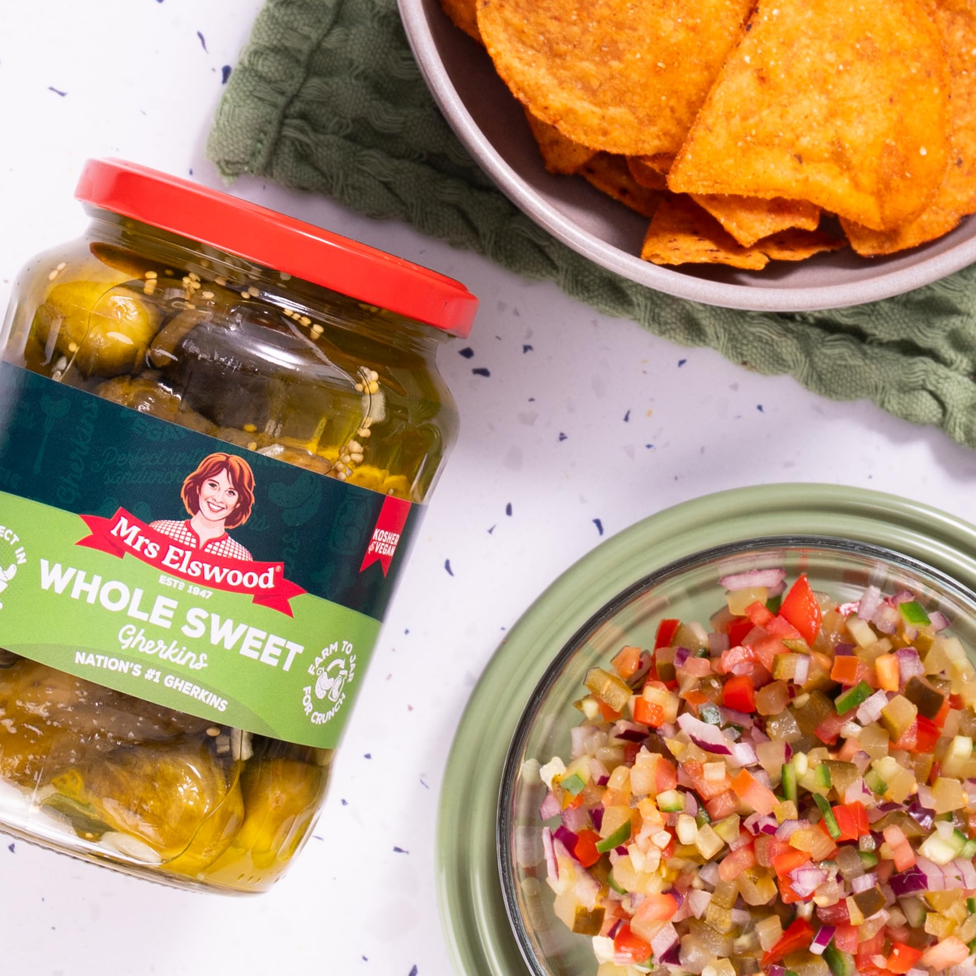 Mrs Elswood Whole Sweet Cucumbers - Pickled Gherkins for Sandwiches & Burgers | 670g Jar