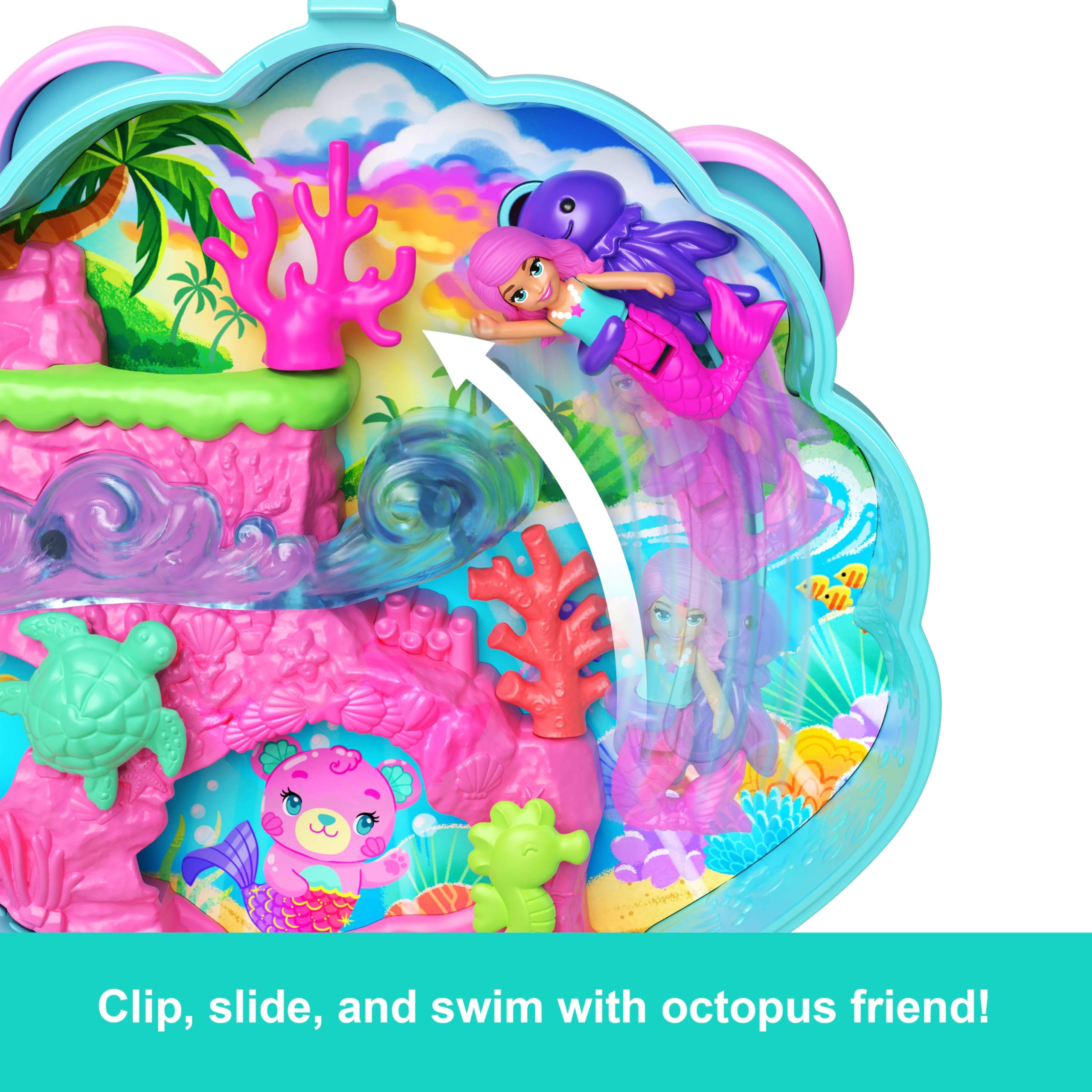 Polly Pocket Glitter Island Compact Playset - Mermaid Adventure with 11 Accessories 7