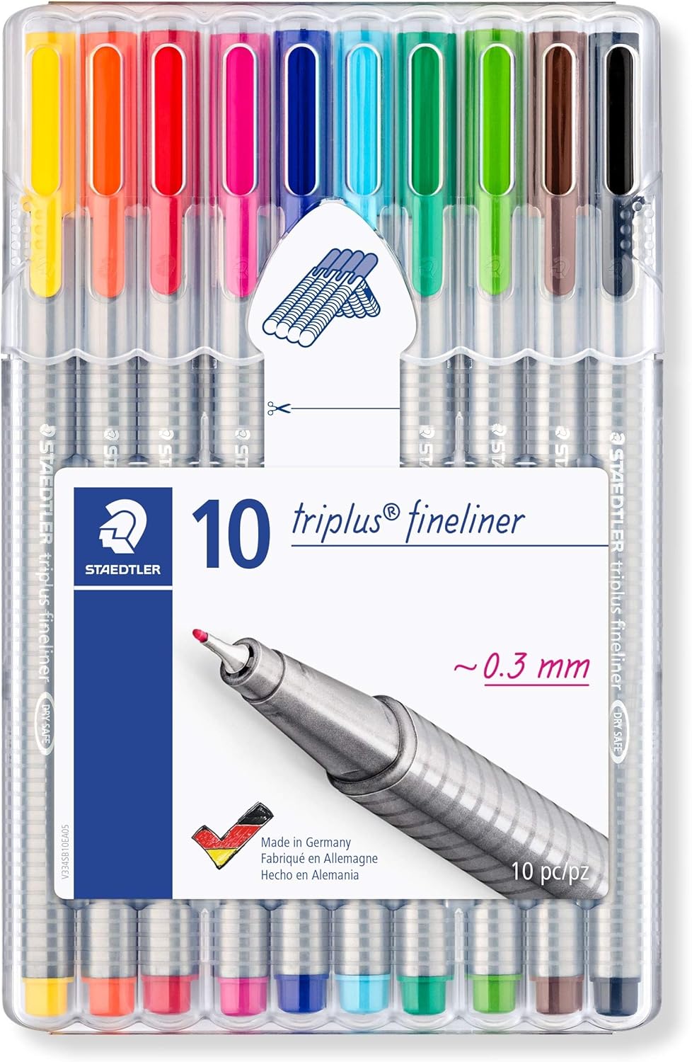 STAEDTLER 334 Triplus Fineliner Superfine Point Pens, 0.3 mm, Assorted Colours, Pack of 10 1