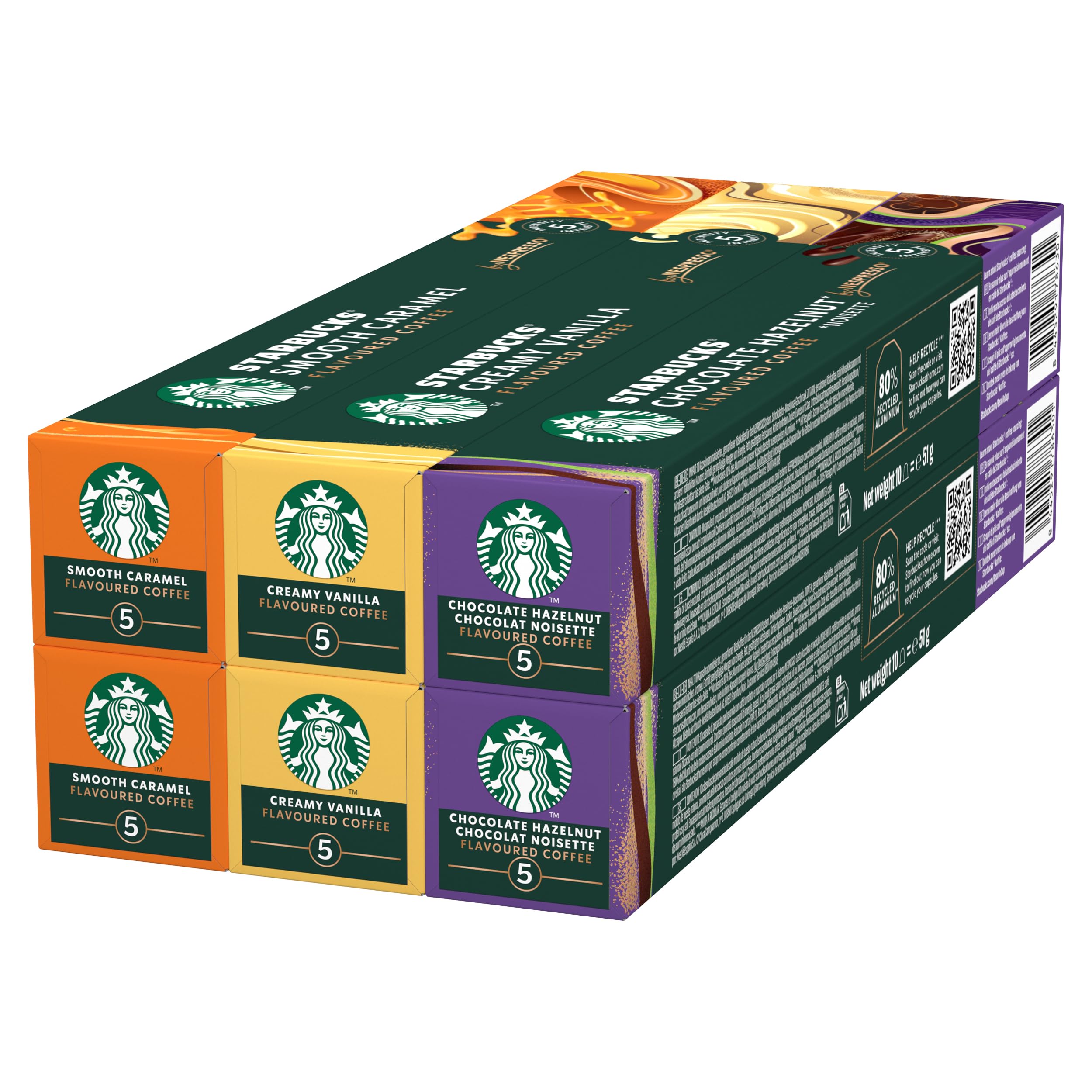 STARBUCKS Flavoured Coffee Variety Pack for Nespresso | 60 Capsules | Caramel, Vanilla, Chocolate Hazelnut