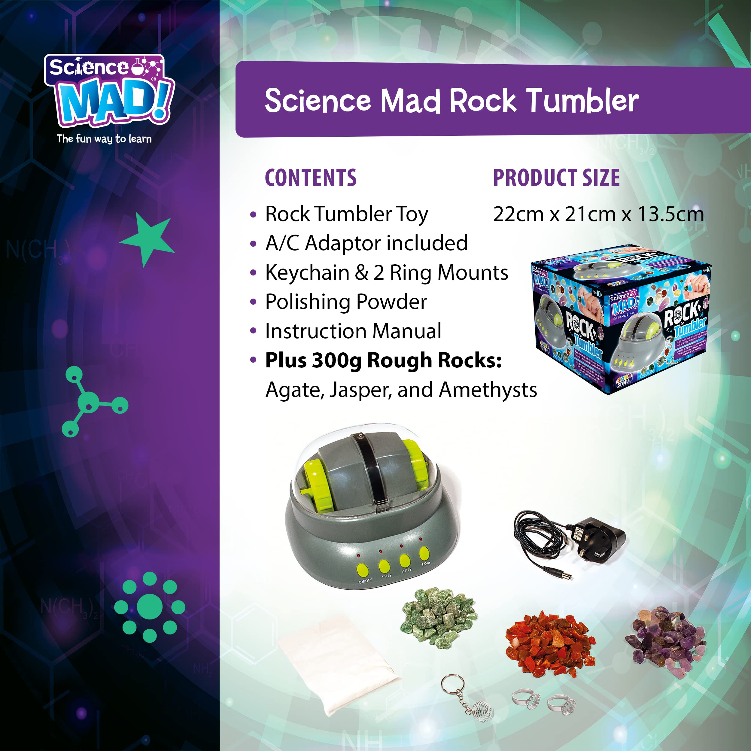 Science MAD! SM42 Rock Tumbler - Educational Gemstone Polishing Kit for Ages 10+ 11