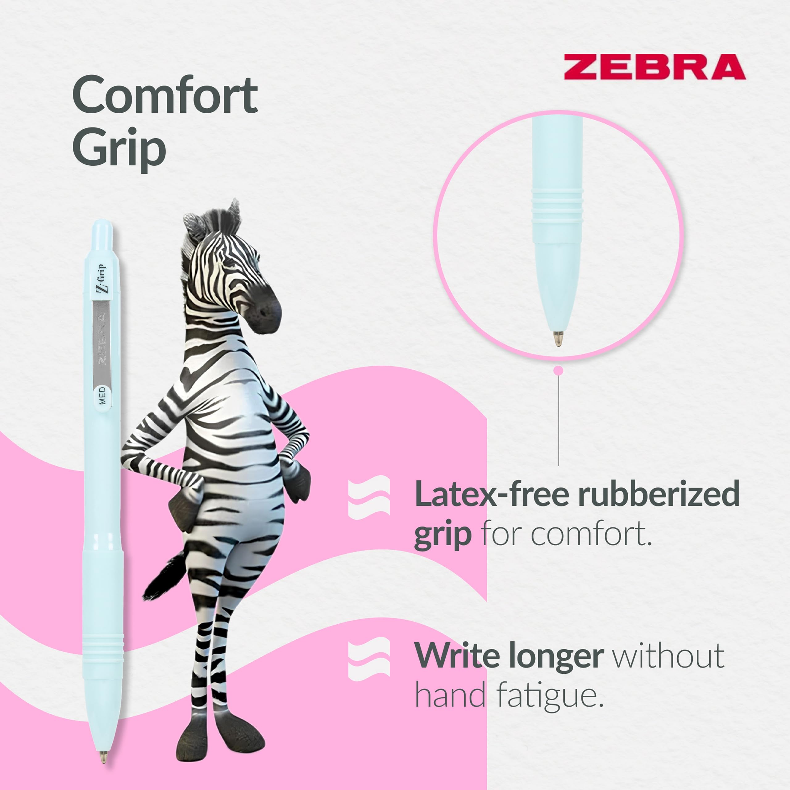 Zebra Pen Z-GRIP Smooth Ballpoint Pens Black Ink 5pk - Pastel Barrel 1mm Me 6