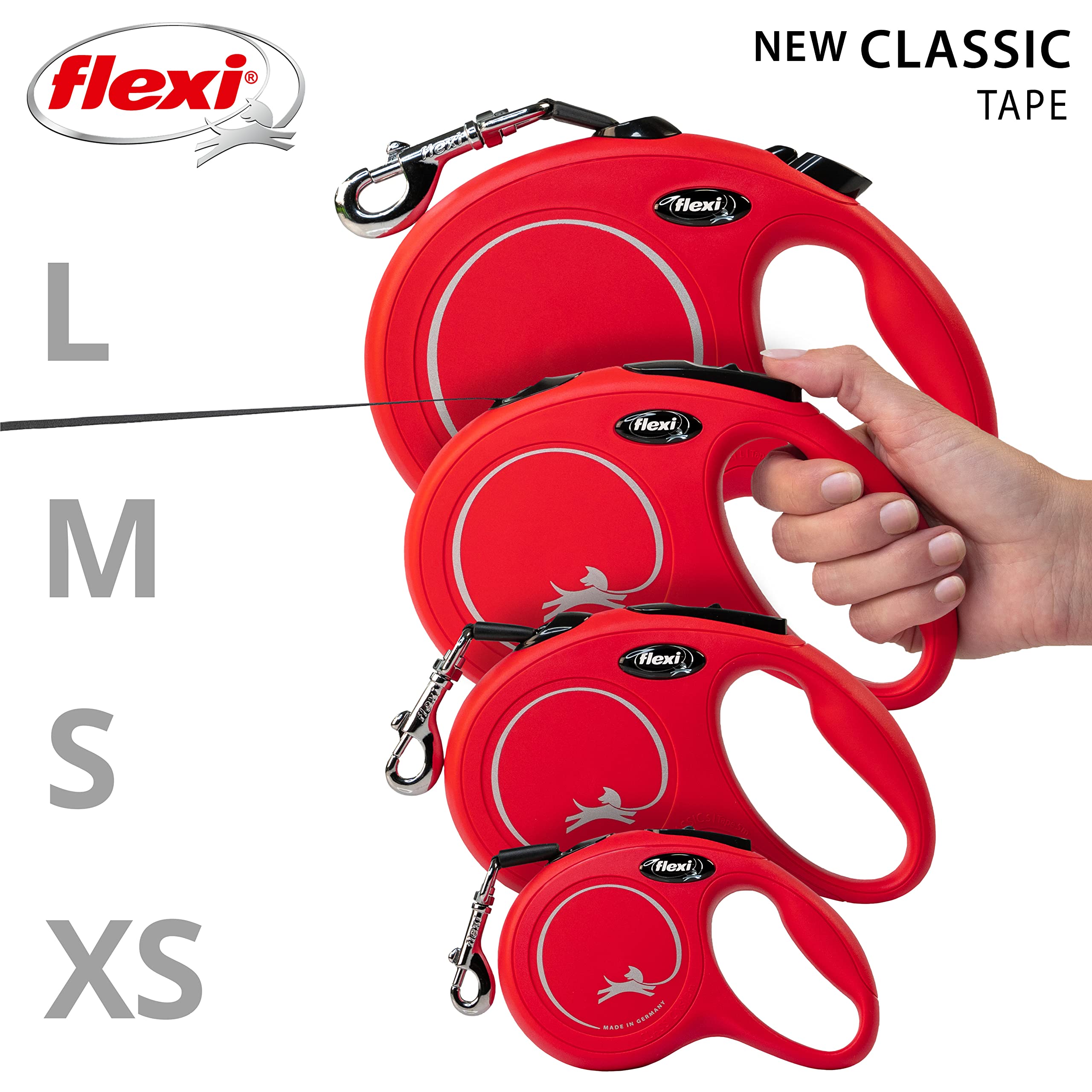 flexi Classic L Tape Retractable Lead for Dogs up to 50 kg | 8m Length | Red 5