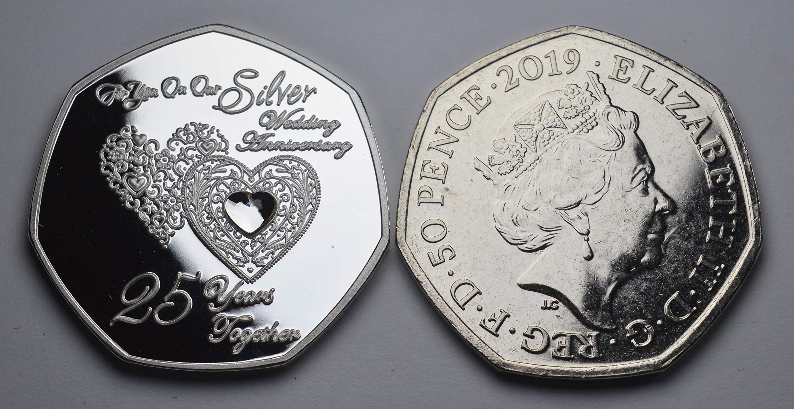The Commemorative Coin Company 25th Wedding Anniversary Silver Plated Coin Set with Diamante Gemstone 7