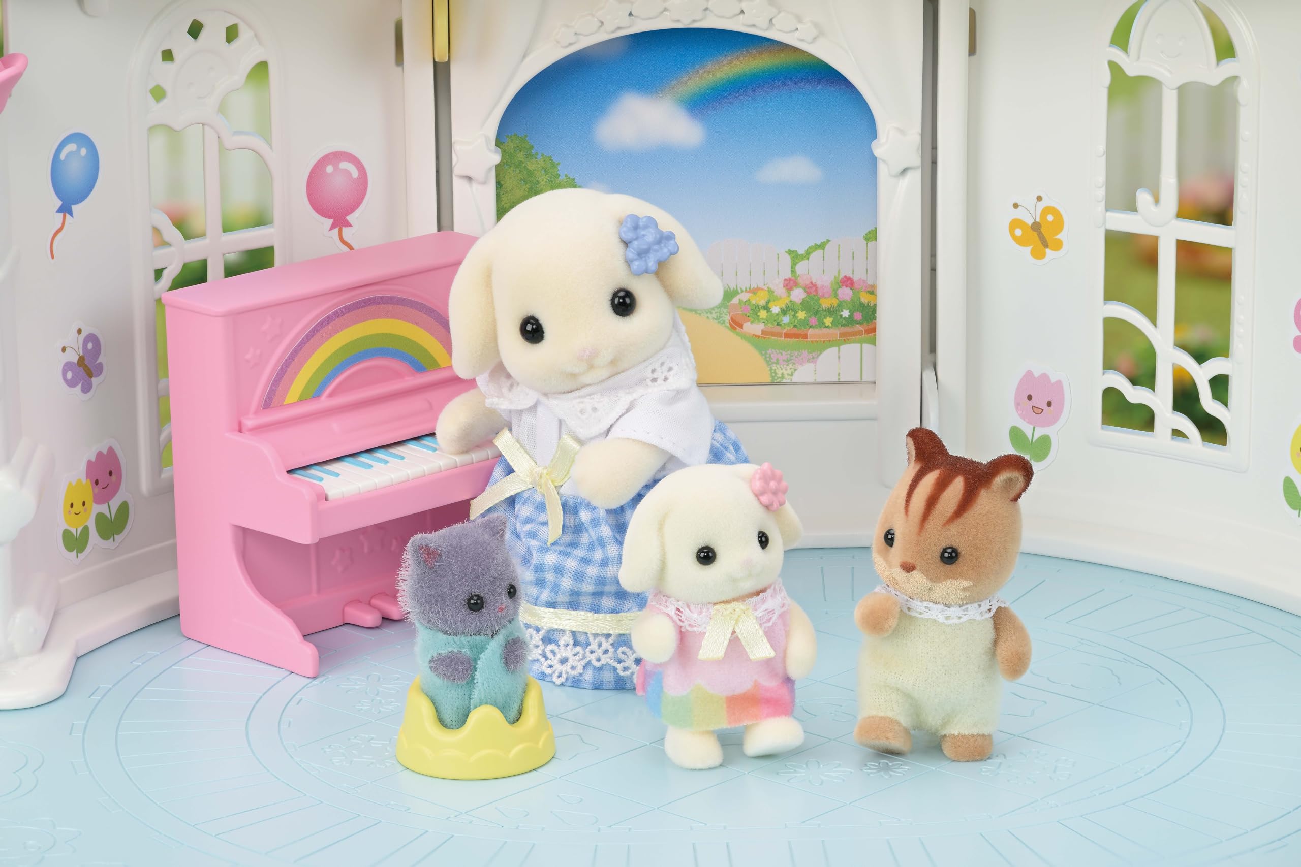 Sylvanian Families Sunny Castle Nursery Playset - Interactive Weather Feature | Includes Flora Rabbit Baby | Ages 3+ 2