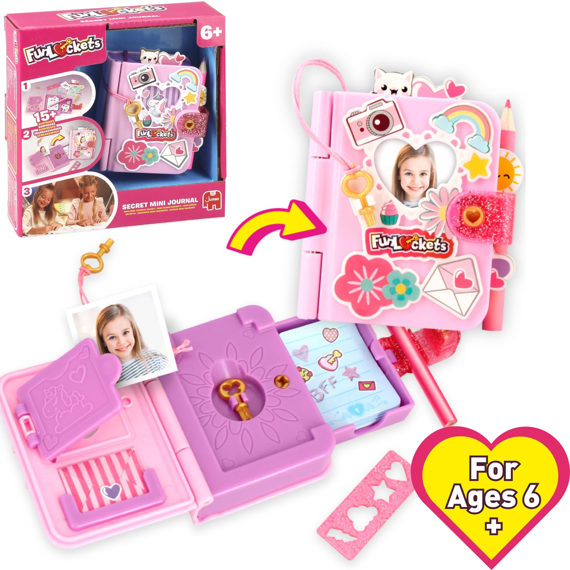 FUNLOCKETS Pink Lockable Mini Notebook with 15+ Surprises, Stickers & Pencil for Girls 5