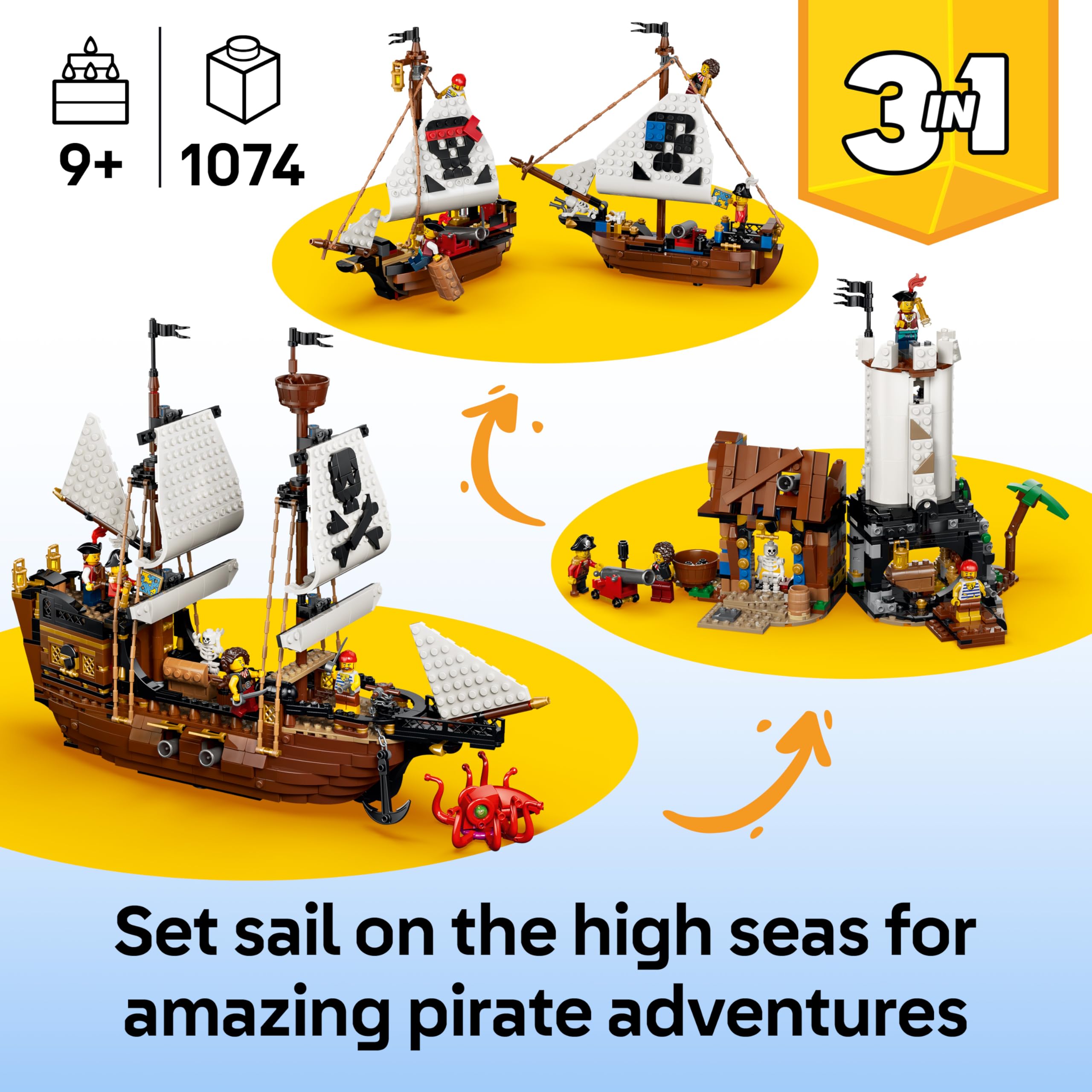 LEGO Creator 3 in 1 Iconic Pirate Ship Toy - 3 Models in 1, Ages 9+ 2