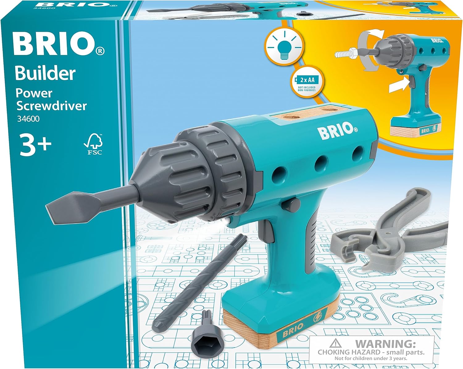 BRIO Builder Screwdriver Power Tool - STEM Construction Toy for Kids 8