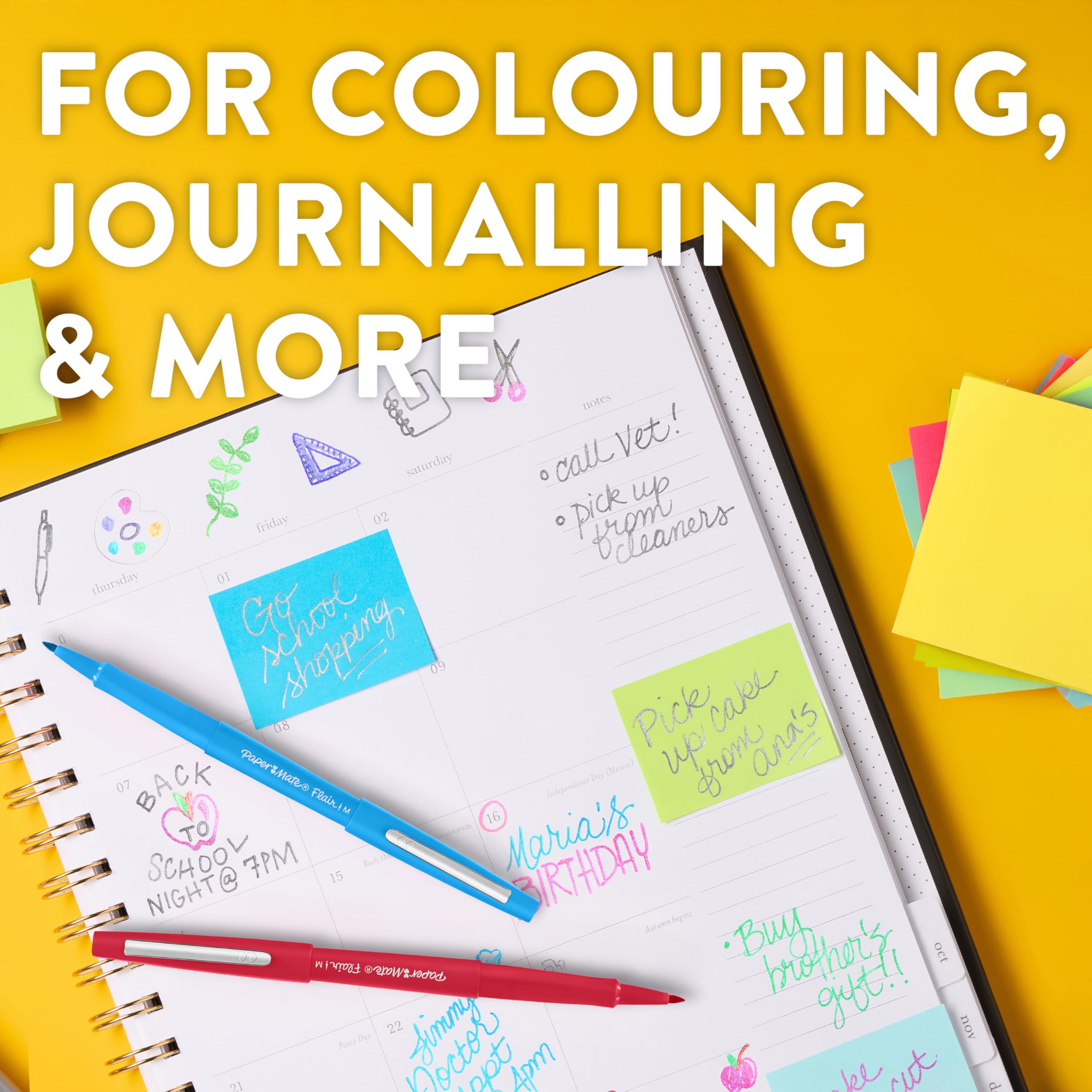 Paper Mate Flair Felt Tip Pens - Medium Point 0.7 mm | 12 Count Assorted Retro Colours | Smudge-Resistant Ink for Journalling & Colouring 7