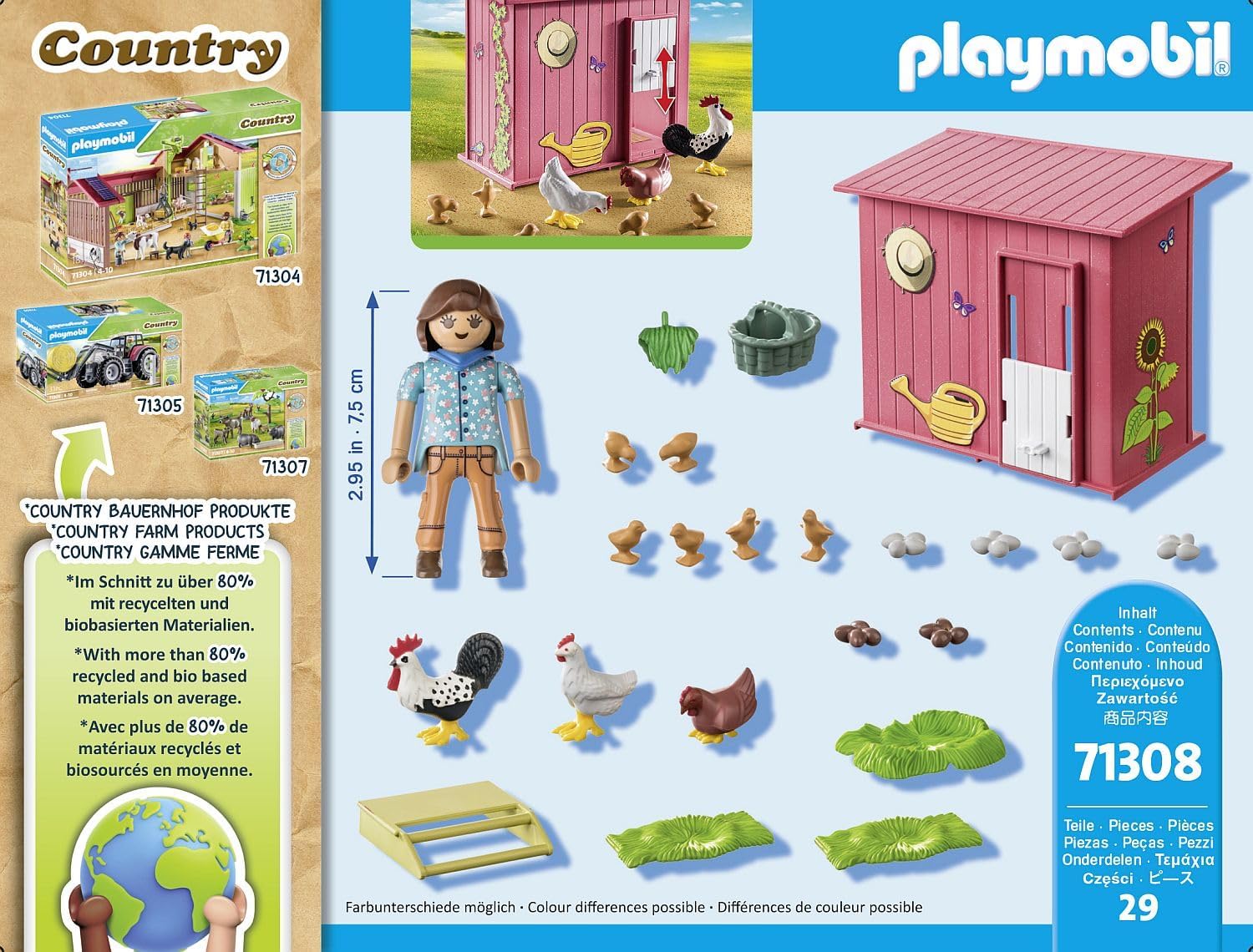 Playmobil 71308 Country Hen House with Chicken Family Playset - Farm Animal Toy for Ages 4+ 6