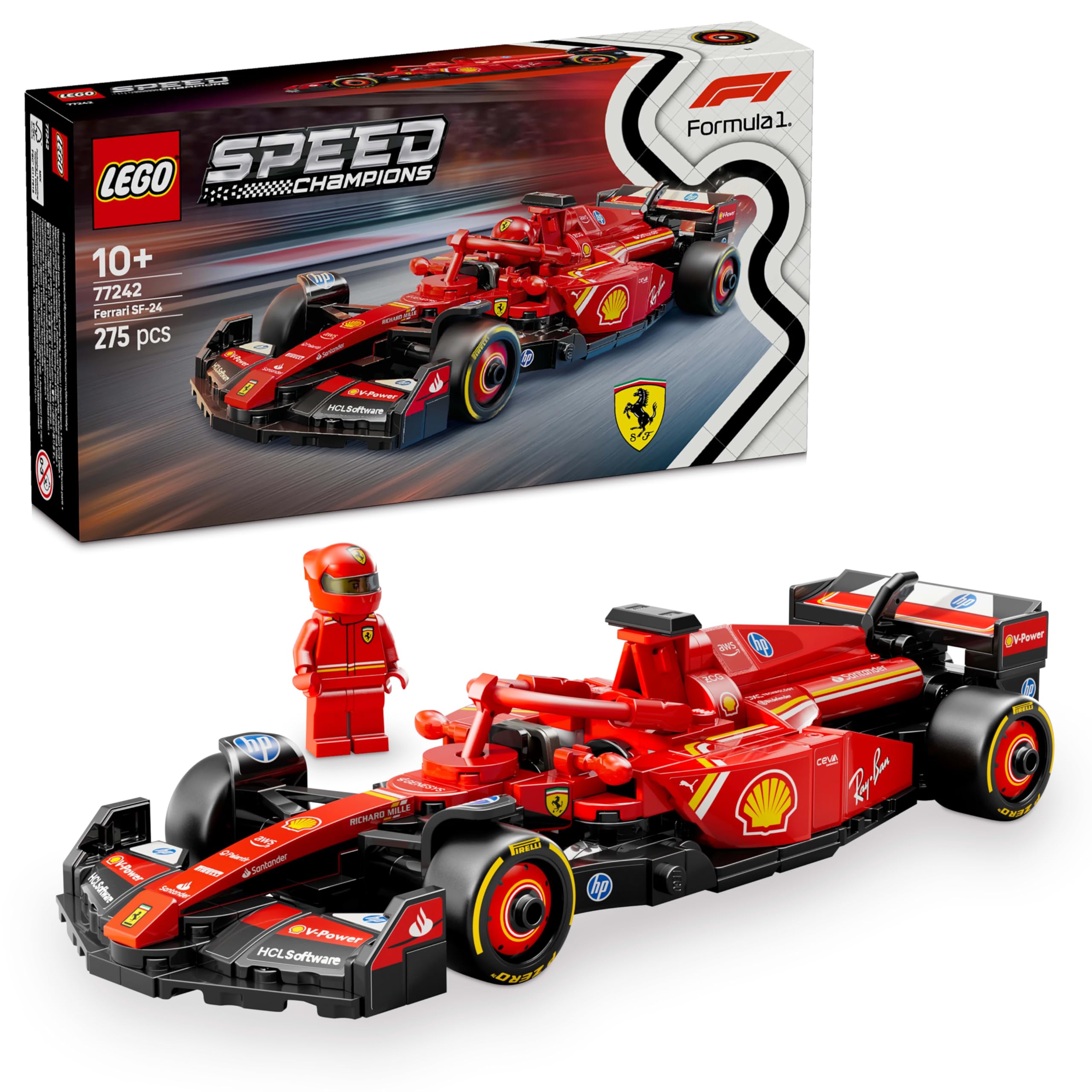LEGO Speed Champions Ferrari SF-24 F1 Race Car Toy with Driver Minifigure - Building Set for Ages 10+