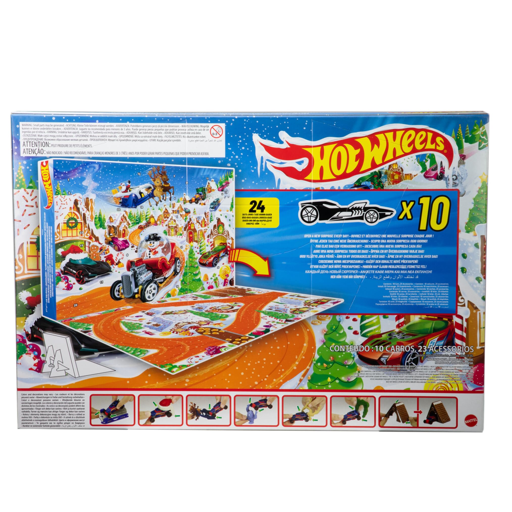 Hot Wheels 2025 Advent Calendar - 24-Day Holiday Playset with 10 Toy Cars & Accessories 6