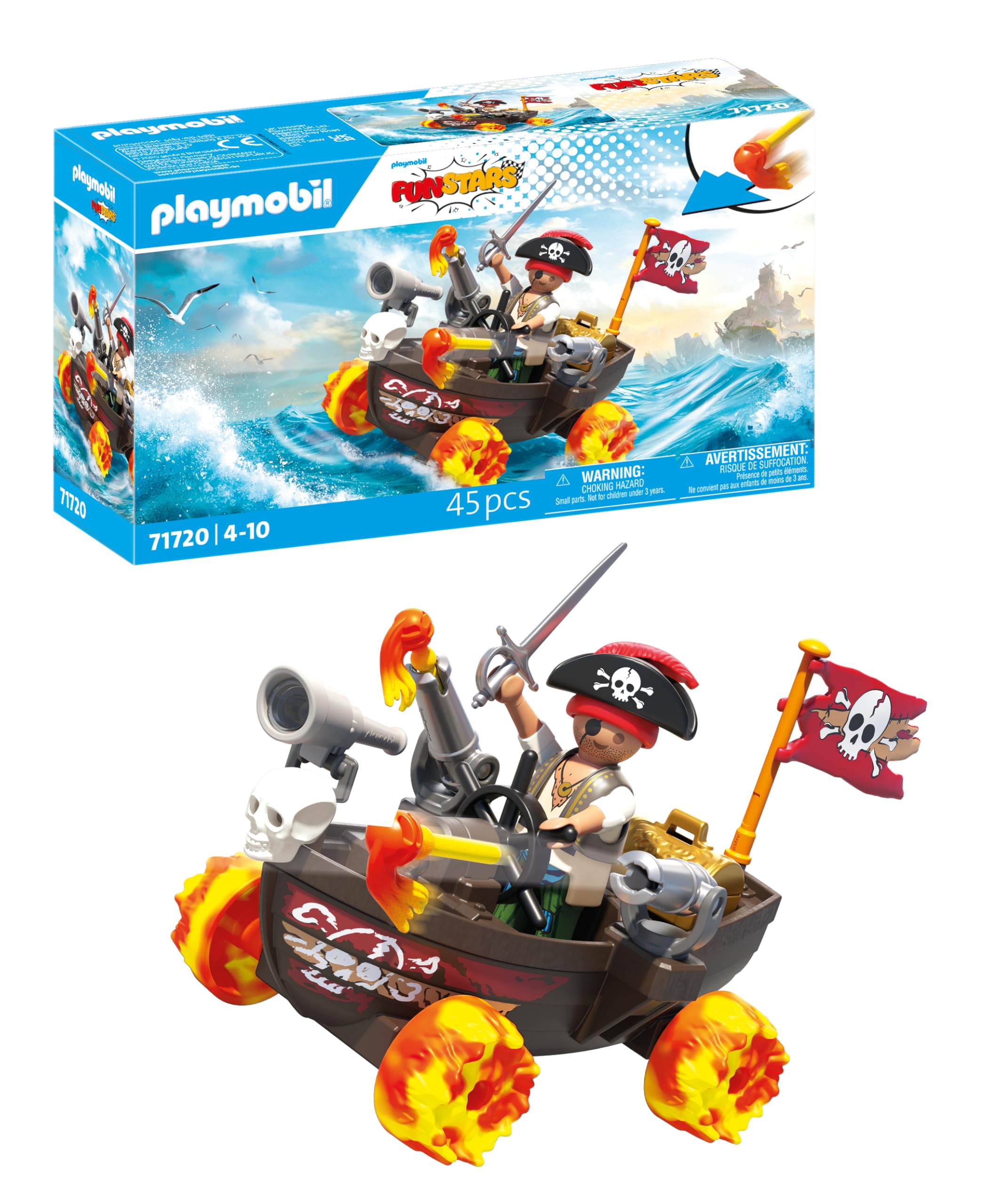 Playmobil Funstars Racing Pirate Boat - Action-Packed Pirate Playset for Kids4+ 8