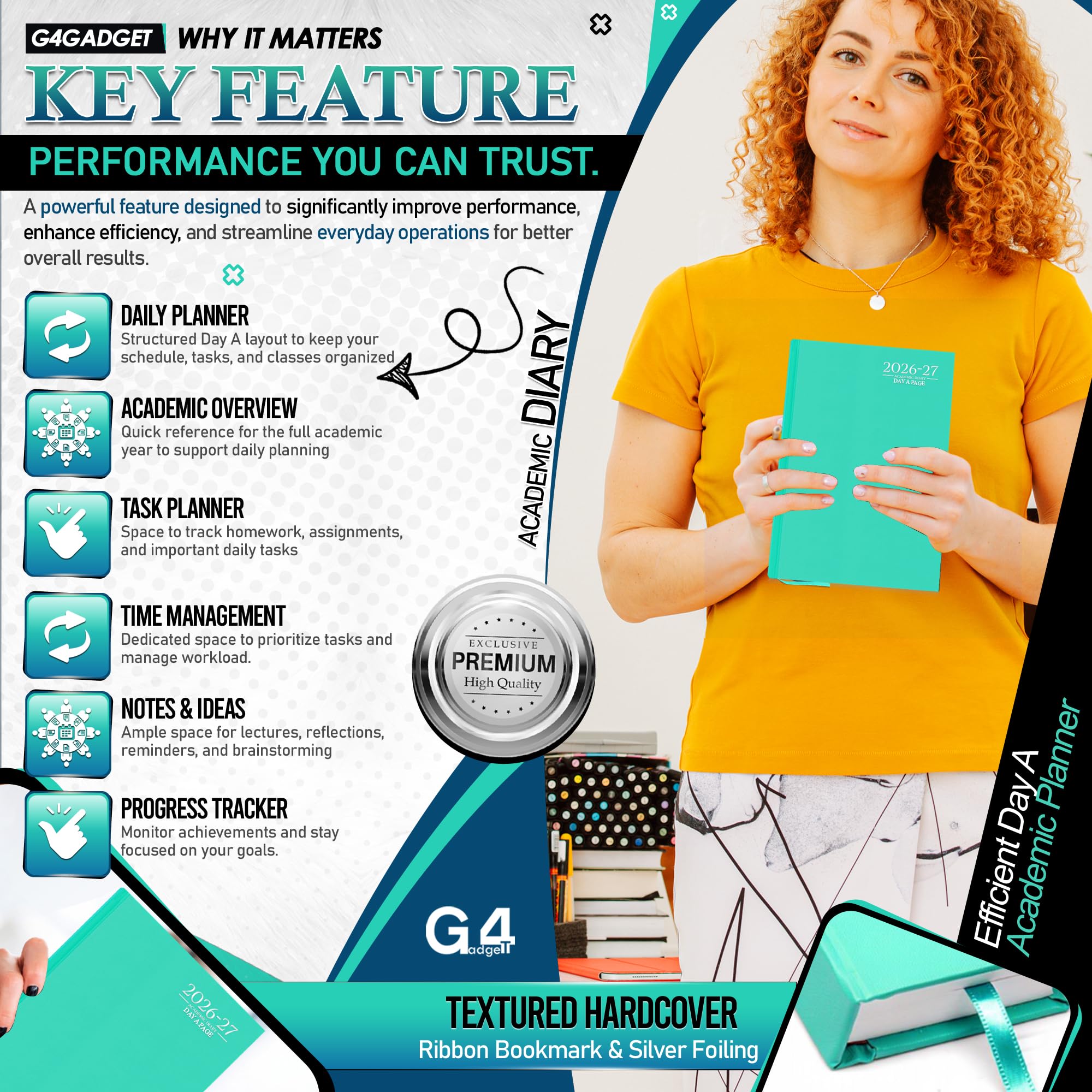G4GADGET 2026-2027 Academic Diary | A5 Day A Page | Teal Hardback 3