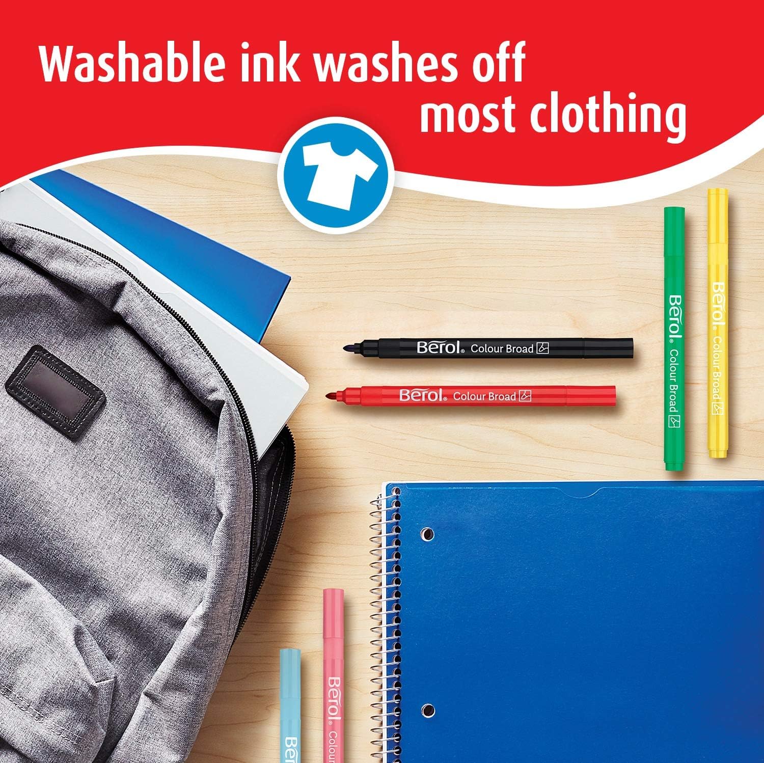 Berol Felt Tip Pens - Washable Broad Tip Markers for Kids, 42-Pack 12