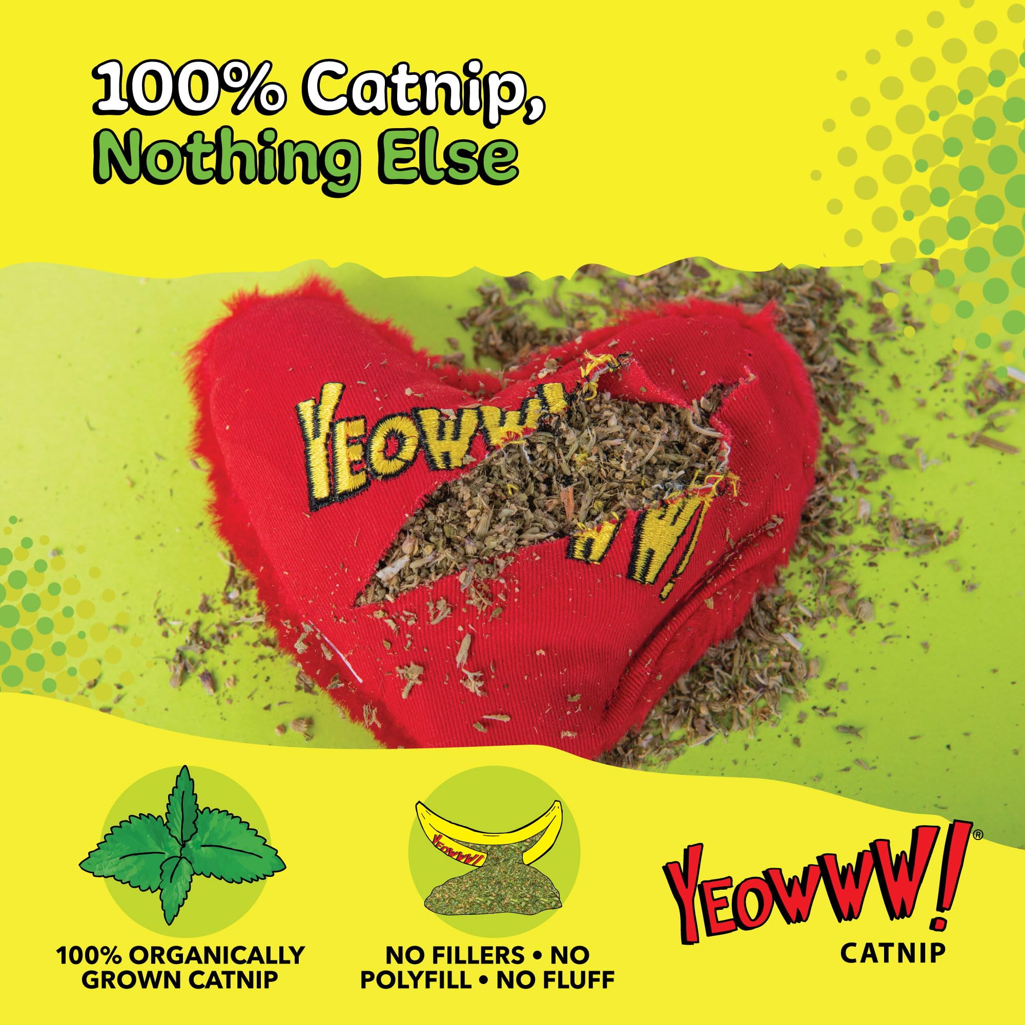 YEOWWW Heart Attack Cat Toy - 100% Organic American Catnip | Heavy Duty Cotton