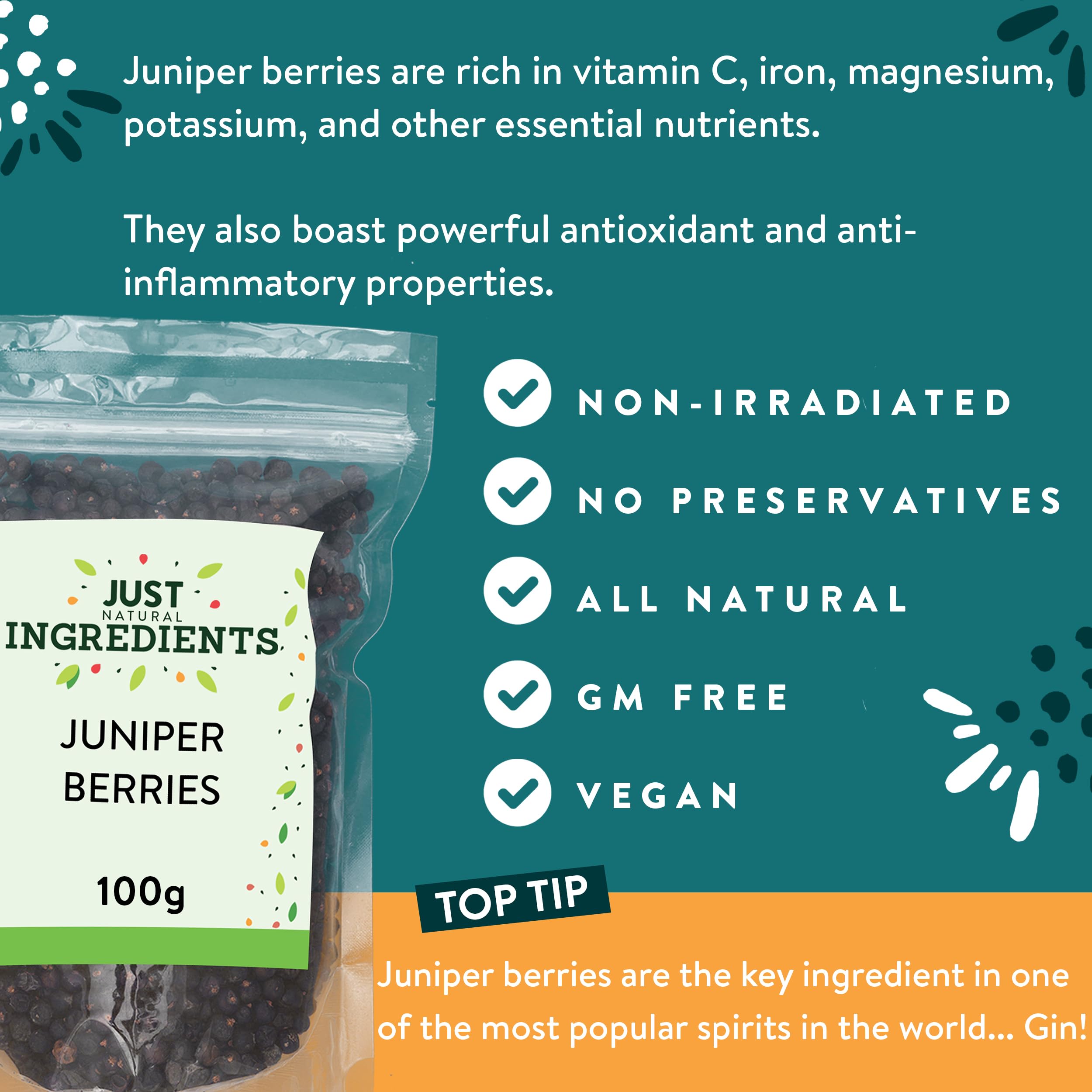 JustIngredients Juniper Berries - Bold Piney Flavour | 100g | Dried Berries 4