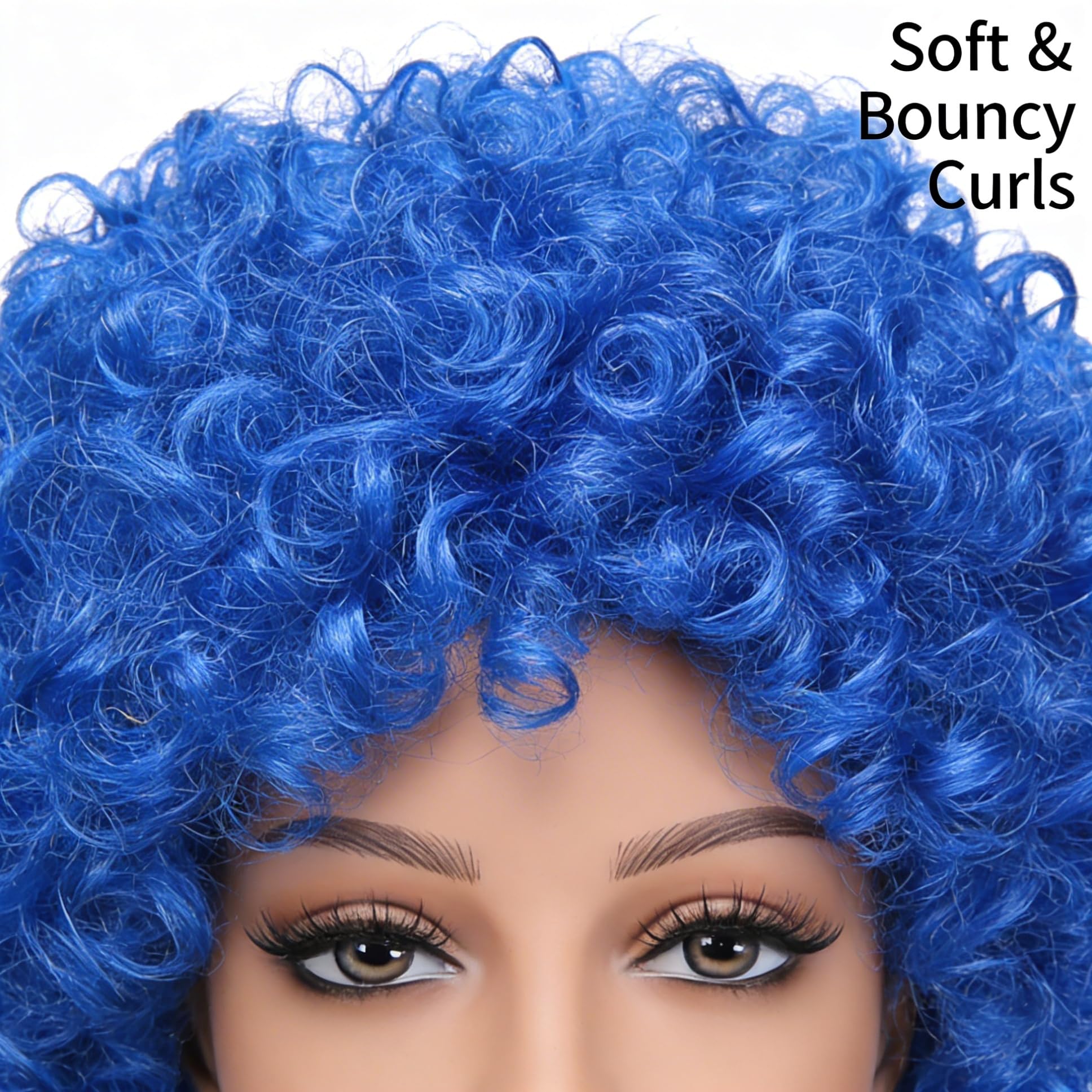 SHATCHI Unisex Adult Blue Afro Wig - Curly Bouncy Hair | Fir Resistant | Adjustable Fit 3