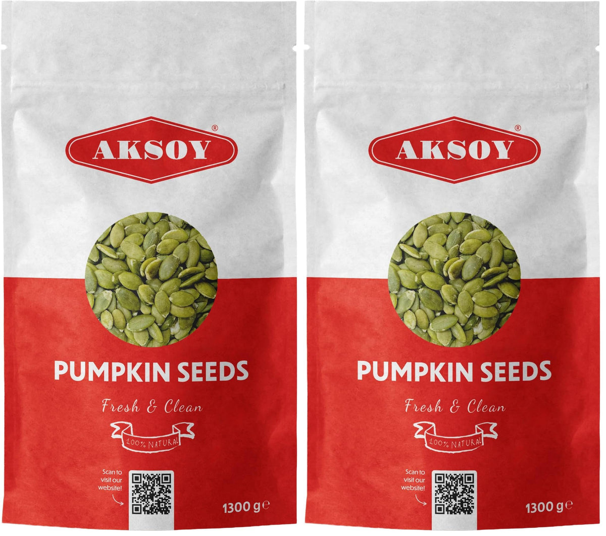 AKSOY Pumpkin Seeds - GMO-Free & Vegan - 2 x 1.3 kg