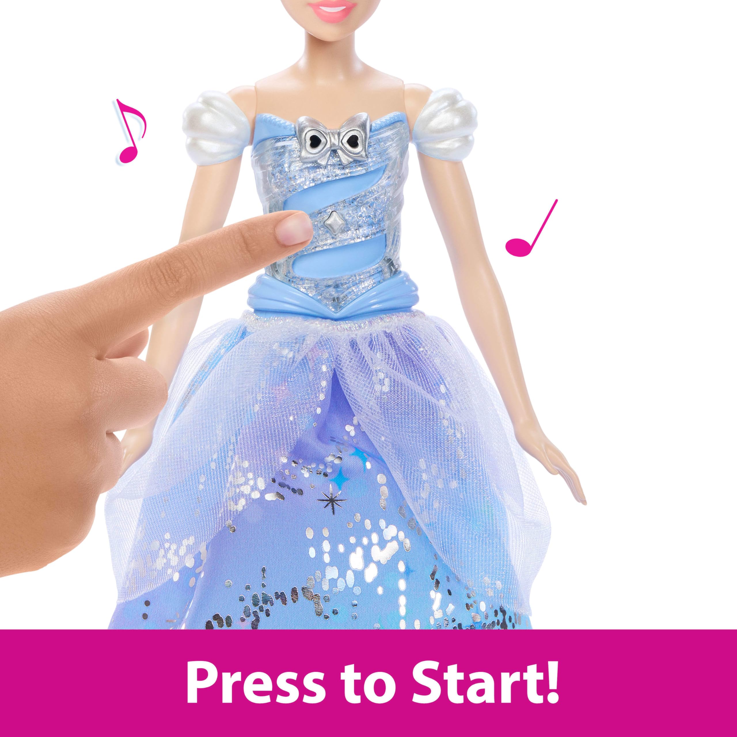 Mattel Disney Princess Cinderella Light-Up Dress Fashion Doll with Sounds & Wand - Blue 5