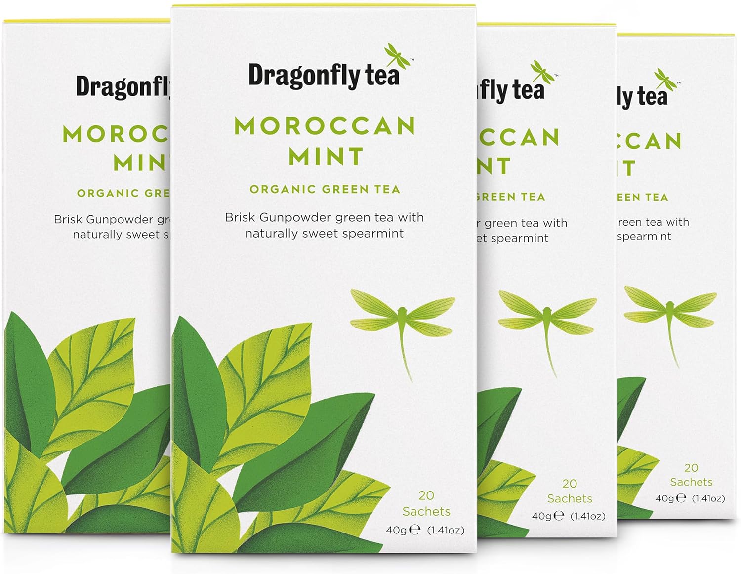 Dragonfly Tea - Moroccan Mint Organic Green Tea, 80 Teabags (4 Packs of 20)