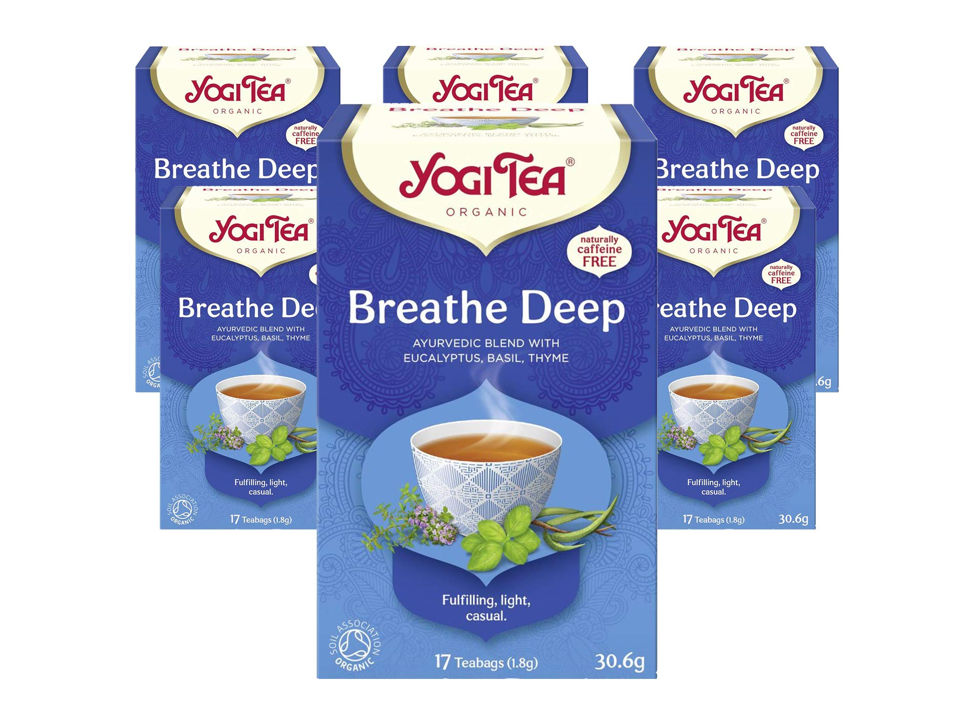 YOGI TEA - Breathe Deep Organic Herbal Tea, Naturally Caffeine Free, Blend of Eucalyptus, Basil & Thyme