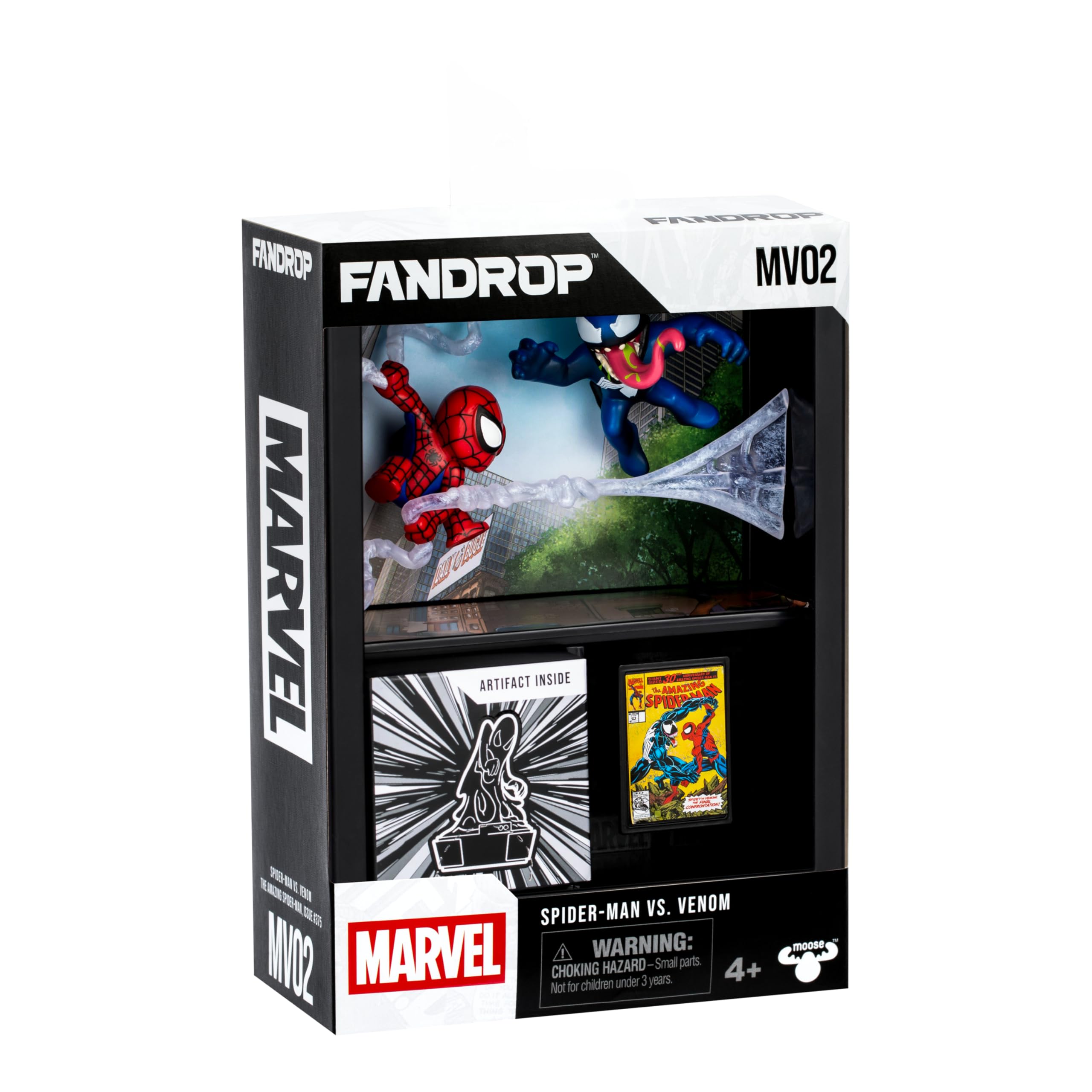 FANDROP MV02 Spider-Man VS. Venom - Displayable Diorama with Collectible Artifacts & Scene Marker, 4 Marvel Figures to Collect 4