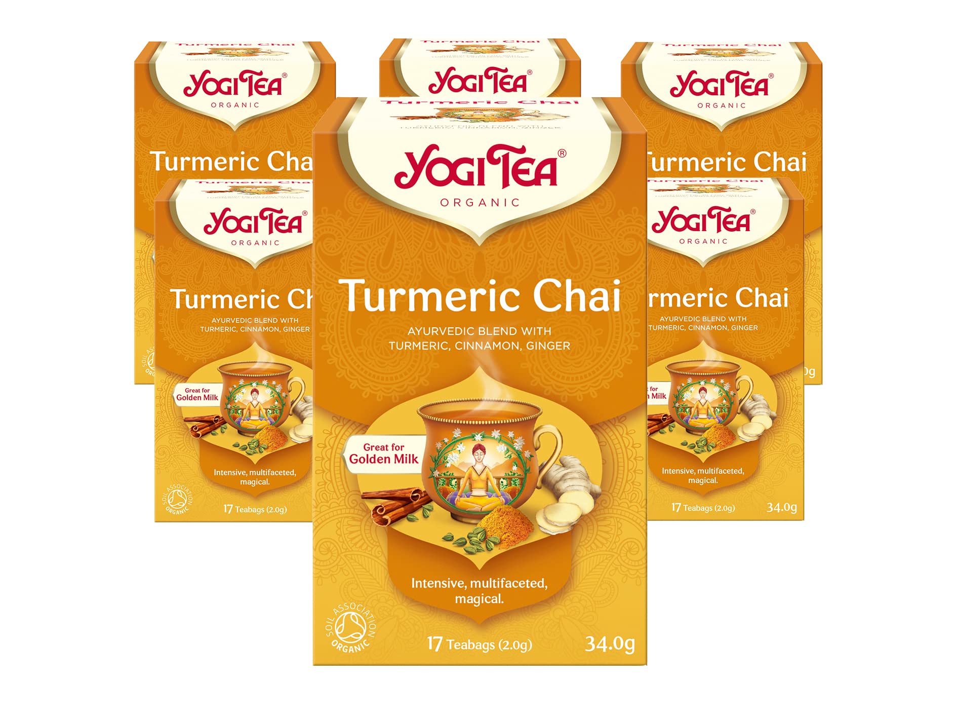 YOGI TEA Turmeric Chai Organic Herbal Tea for Golden Milk | 17 Count (Pack of 6)