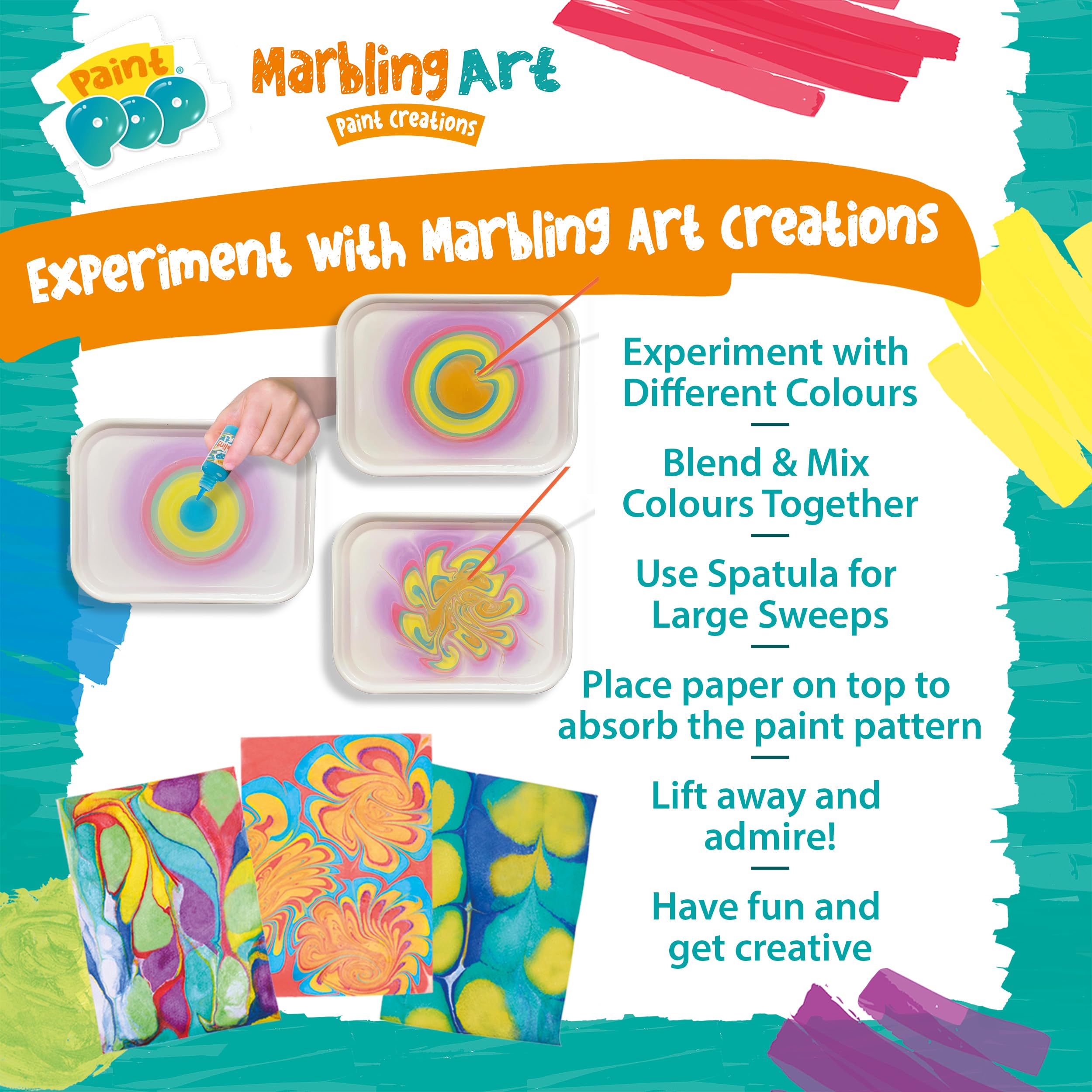 Paint Pop Marbling Art Creations Set - 12 Colors, 10 Papers, Mess-Free Water Art Kit